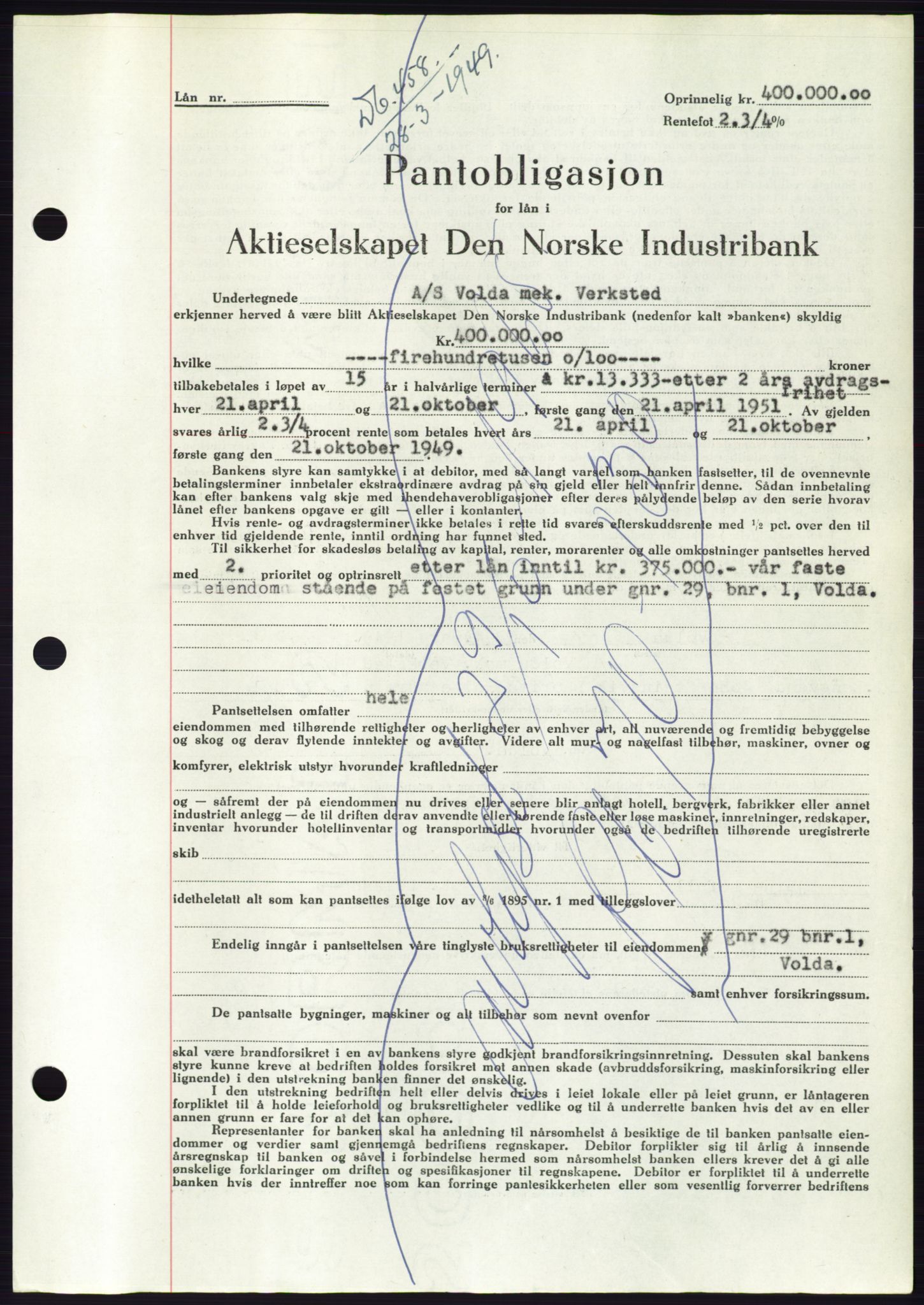 Søre Sunnmøre sorenskriveri, SAT/A-4122/1/2/2C/L0116: Pantebok nr. 4B, 1948-1949, Dagboknr: 458/1949