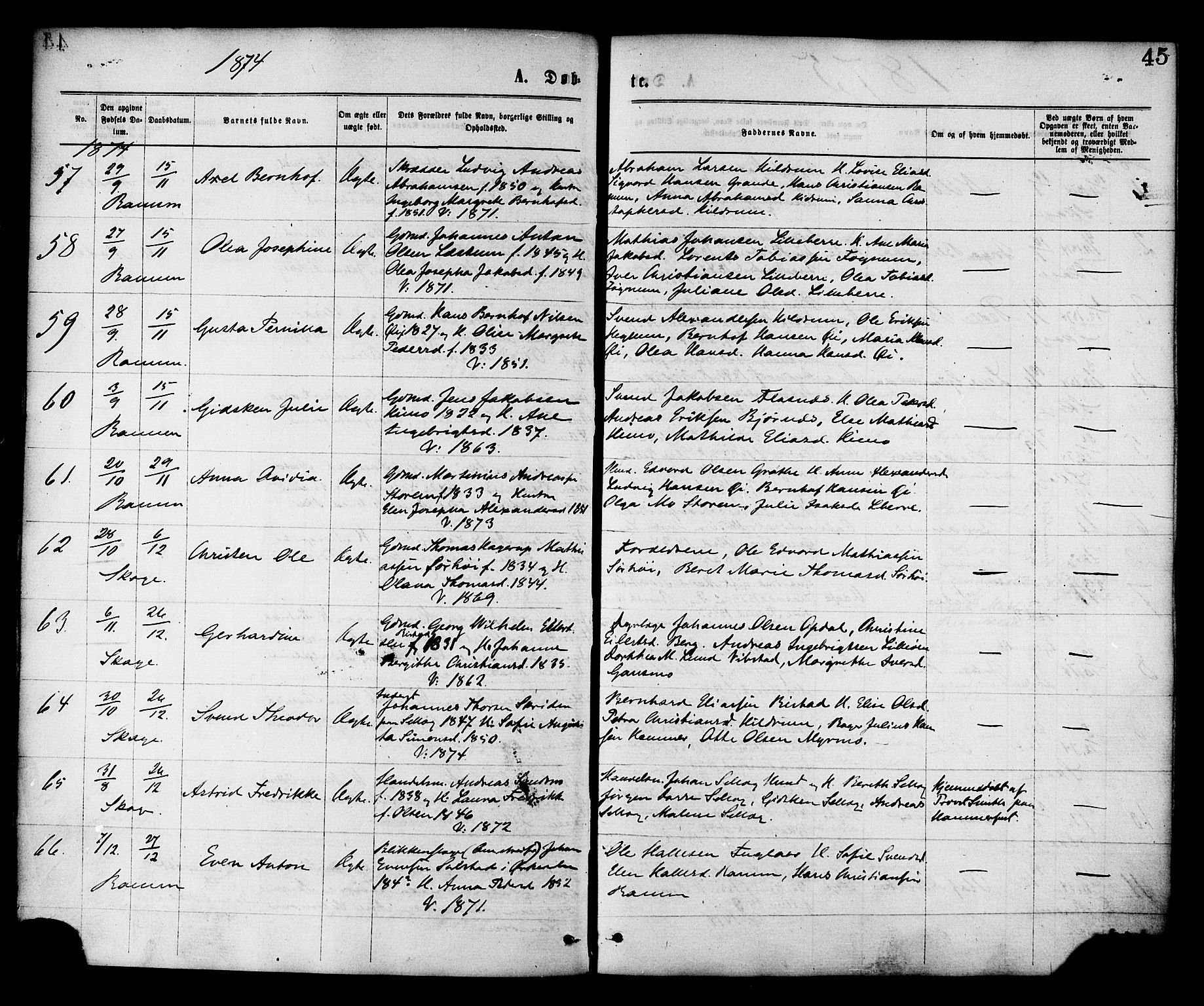 Ministerialprotokoller, klokkerbøker og fødselsregistre - Nord-Trøndelag, SAT/A-1458/764/L0554: Ministerialbok nr. 764A09, 1867-1880, s. 45