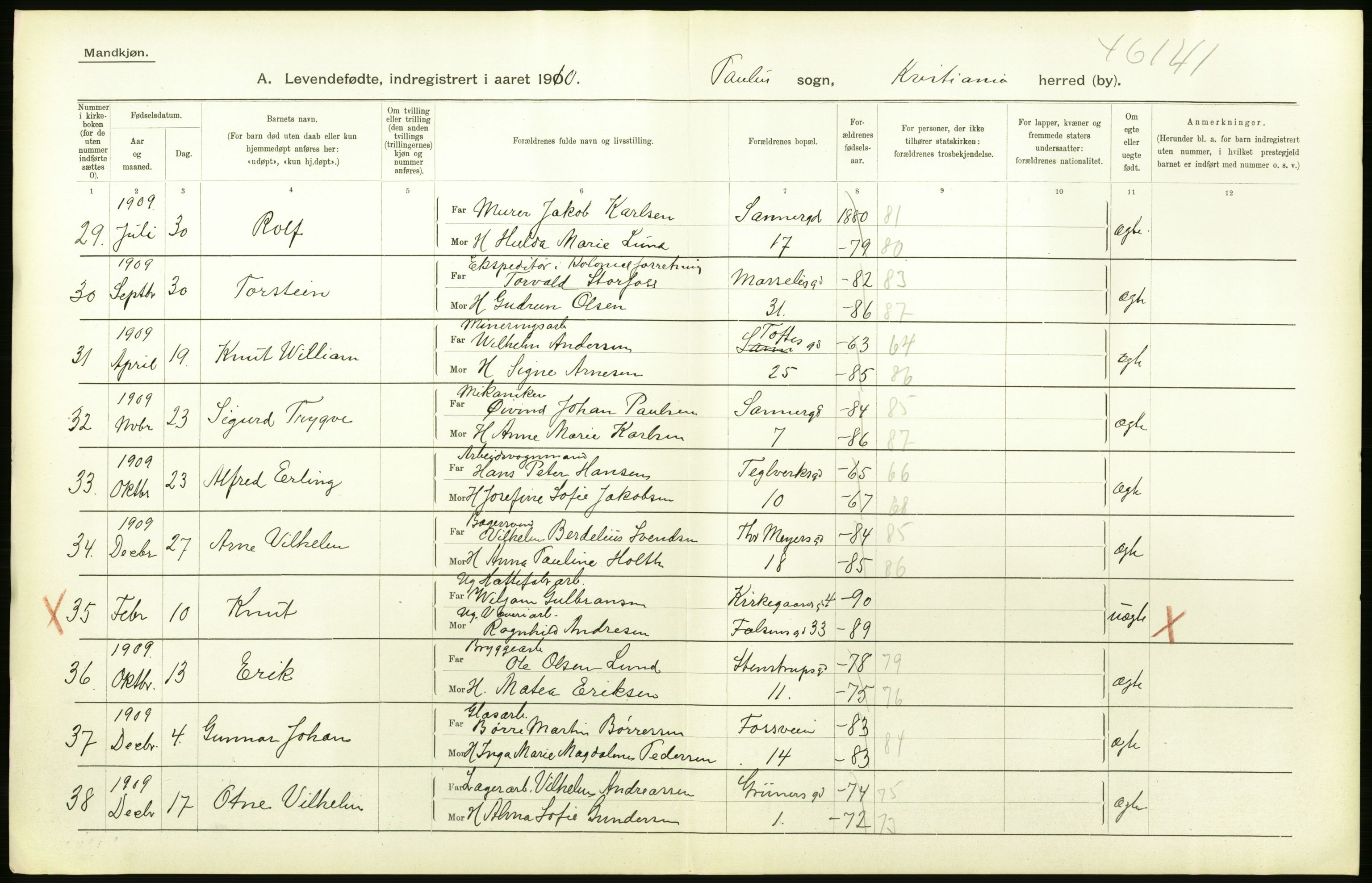 Statistisk sentralbyrå, Sosiodemografiske emner, Befolkning, AV/RA-S-2228/D/Df/Dfa/Dfah/L0006: Kristiania: Levendefødte menn., 1910, s. 300