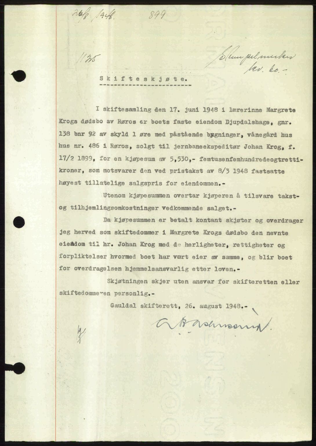 Gauldal sorenskriveri, SAT/A-0014/1/2/2C: Pantebok nr. A6, 1948-1948, Dagboknr: 1125/1948