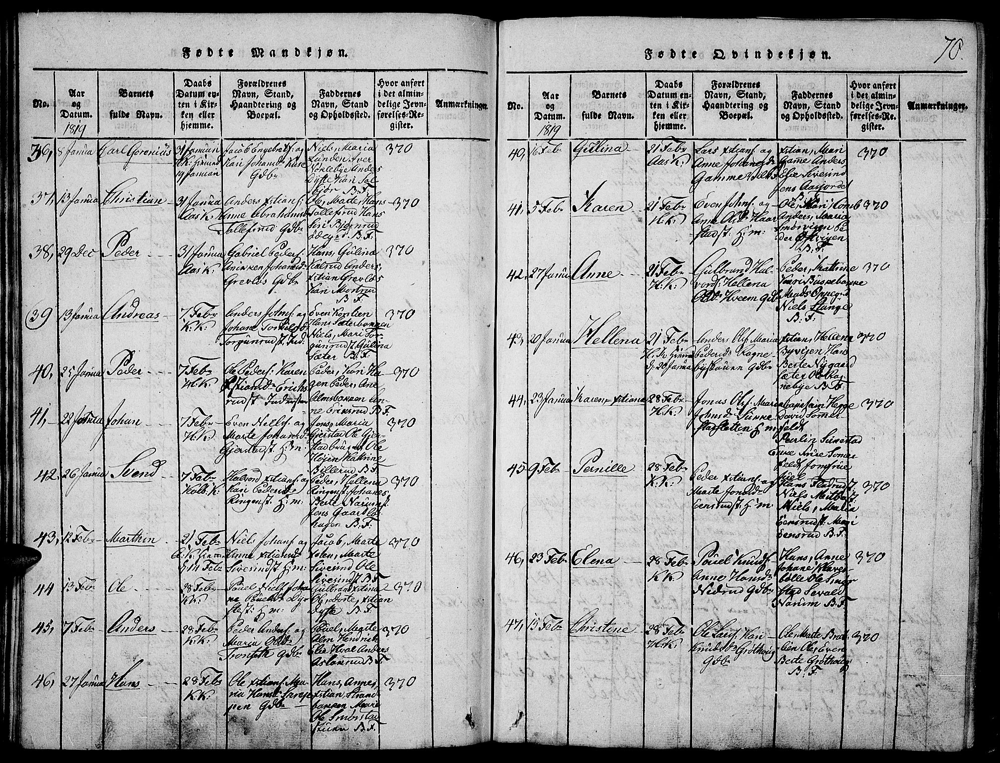 Toten prestekontor, SAH/PREST-102/H/Ha/Haa/L0009: Ministerialbok nr. 9, 1814-1820, s. 70