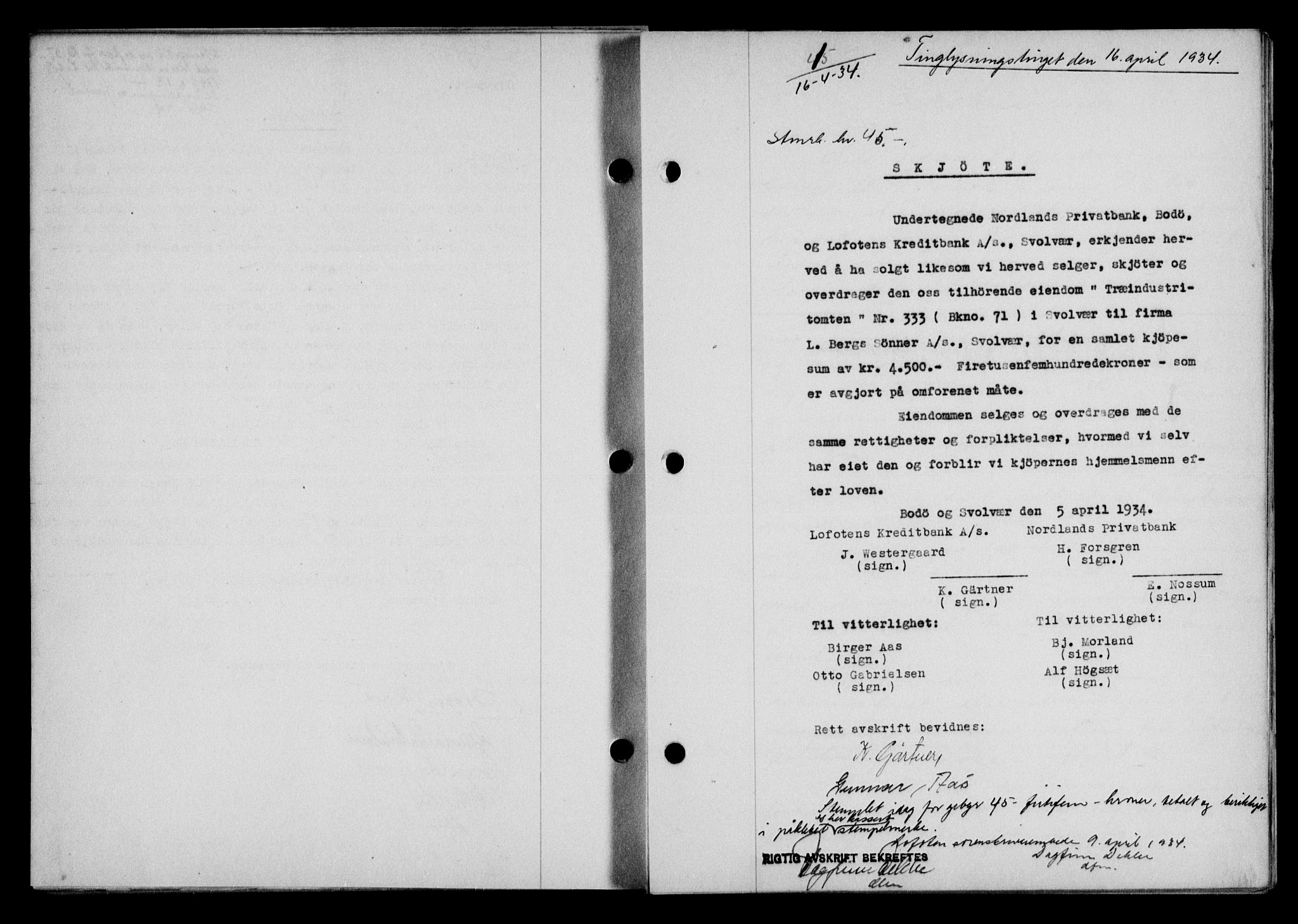 Lofoten sorenskriveri, SAT/A-0017/1/2/2C/L0029b: Pantebok nr. 29b, 1934-1934, Tingl.dato: 16.04.1934