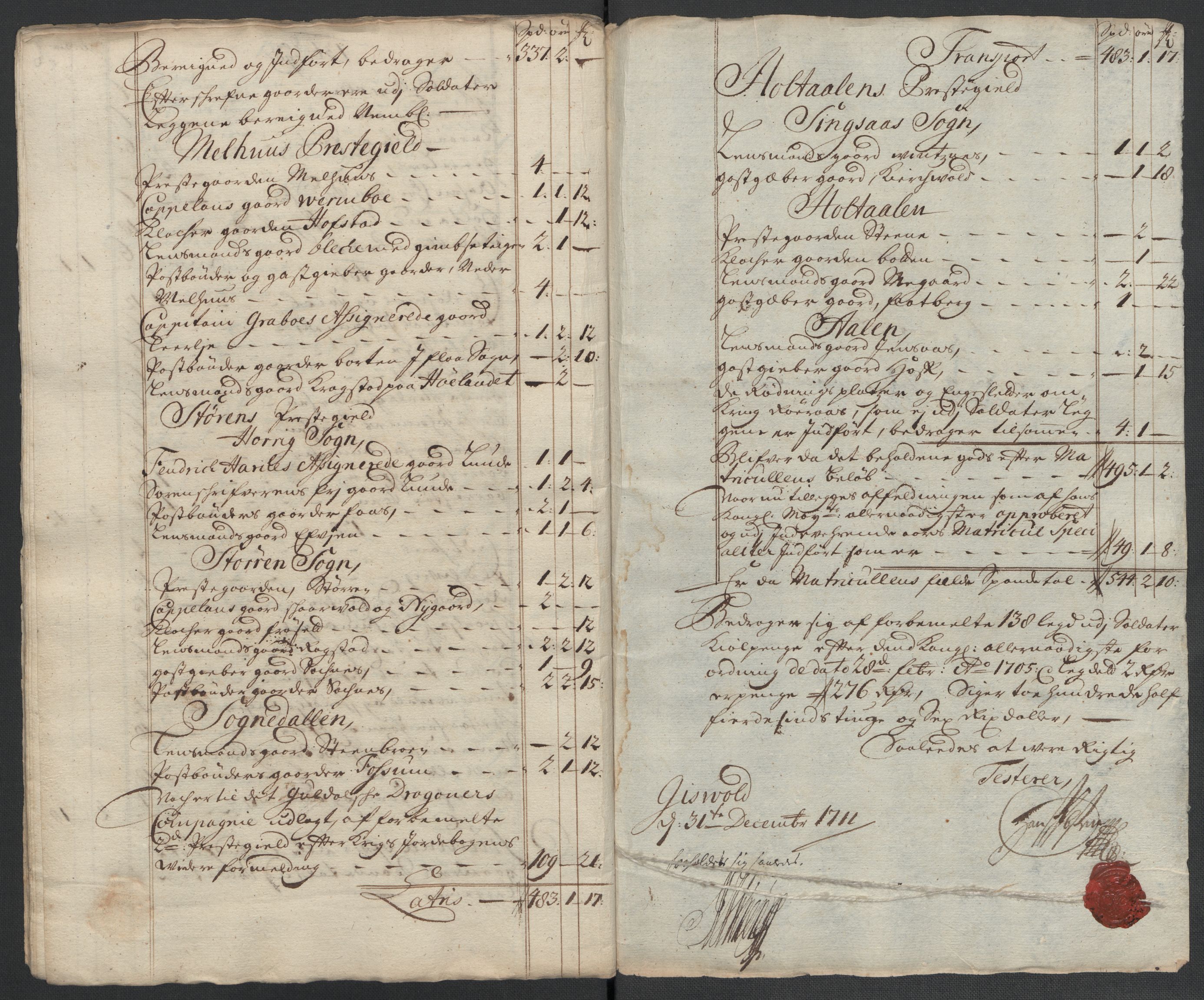 Rentekammeret inntil 1814, Reviderte regnskaper, Fogderegnskap, AV/RA-EA-4092/R60/L3961: Fogderegnskap Orkdal og Gauldal, 1711, s. 327