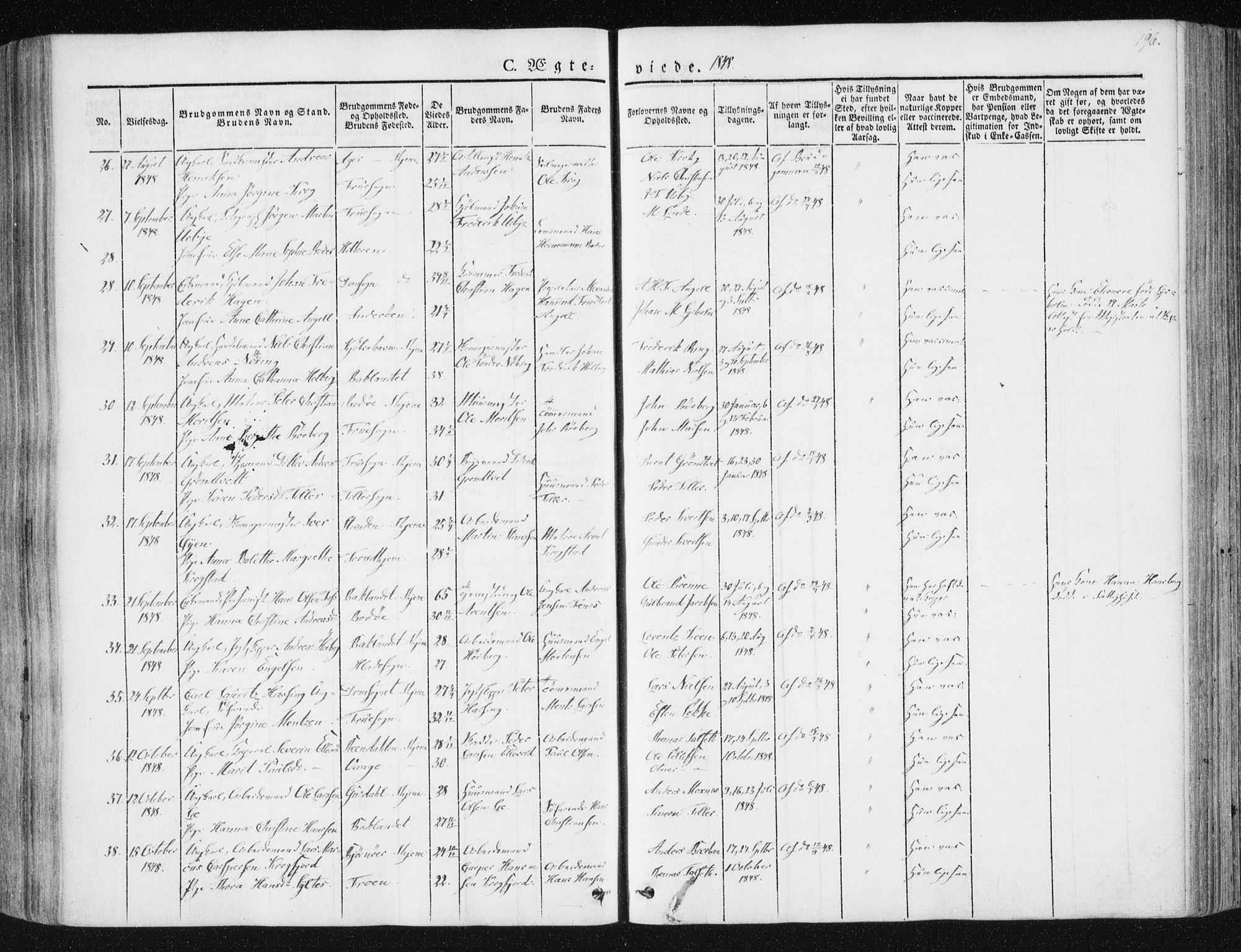 Ministerialprotokoller, klokkerbøker og fødselsregistre - Sør-Trøndelag, SAT/A-1456/602/L0110: Ministerialbok nr. 602A08, 1840-1854, s. 196