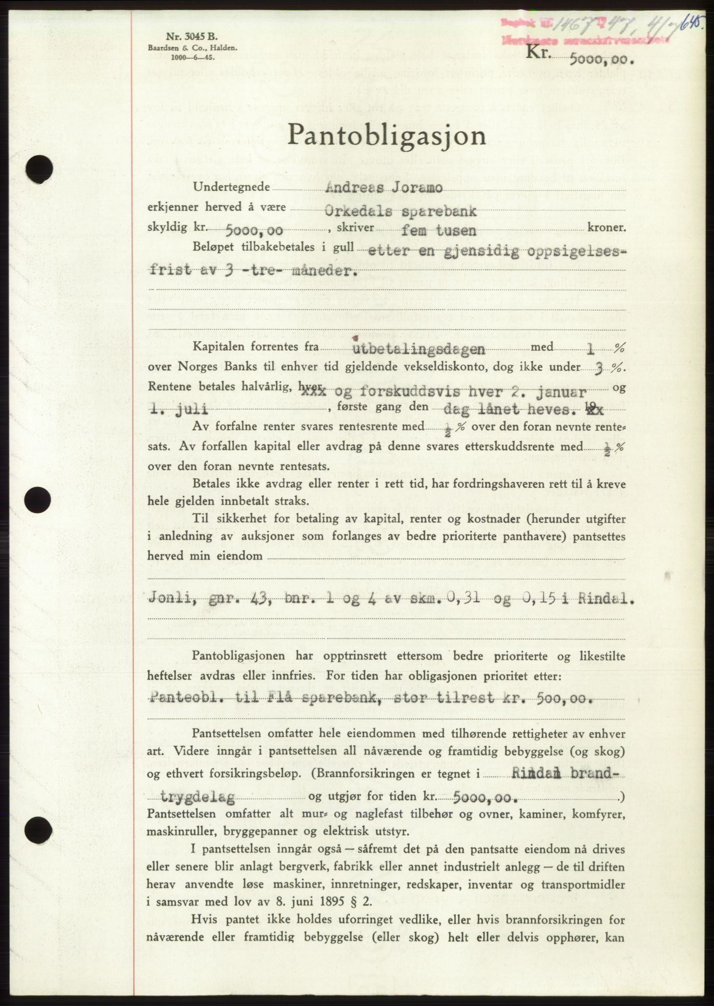 Nordmøre sorenskriveri, SAT/A-4132/1/2/2Ca: Pantebok nr. B96, 1947-1947, Dagboknr: 1467/1947