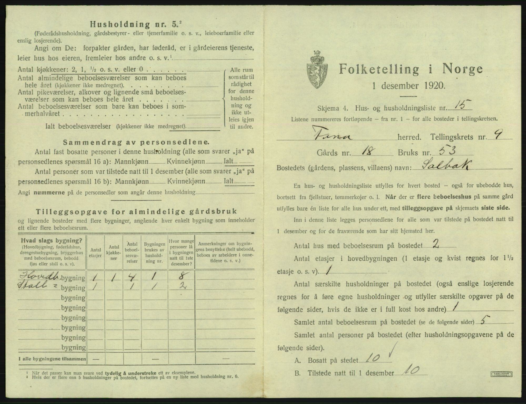 SAB, Folketelling 1920 for 1249 Fana herred, 1920, s. 1640