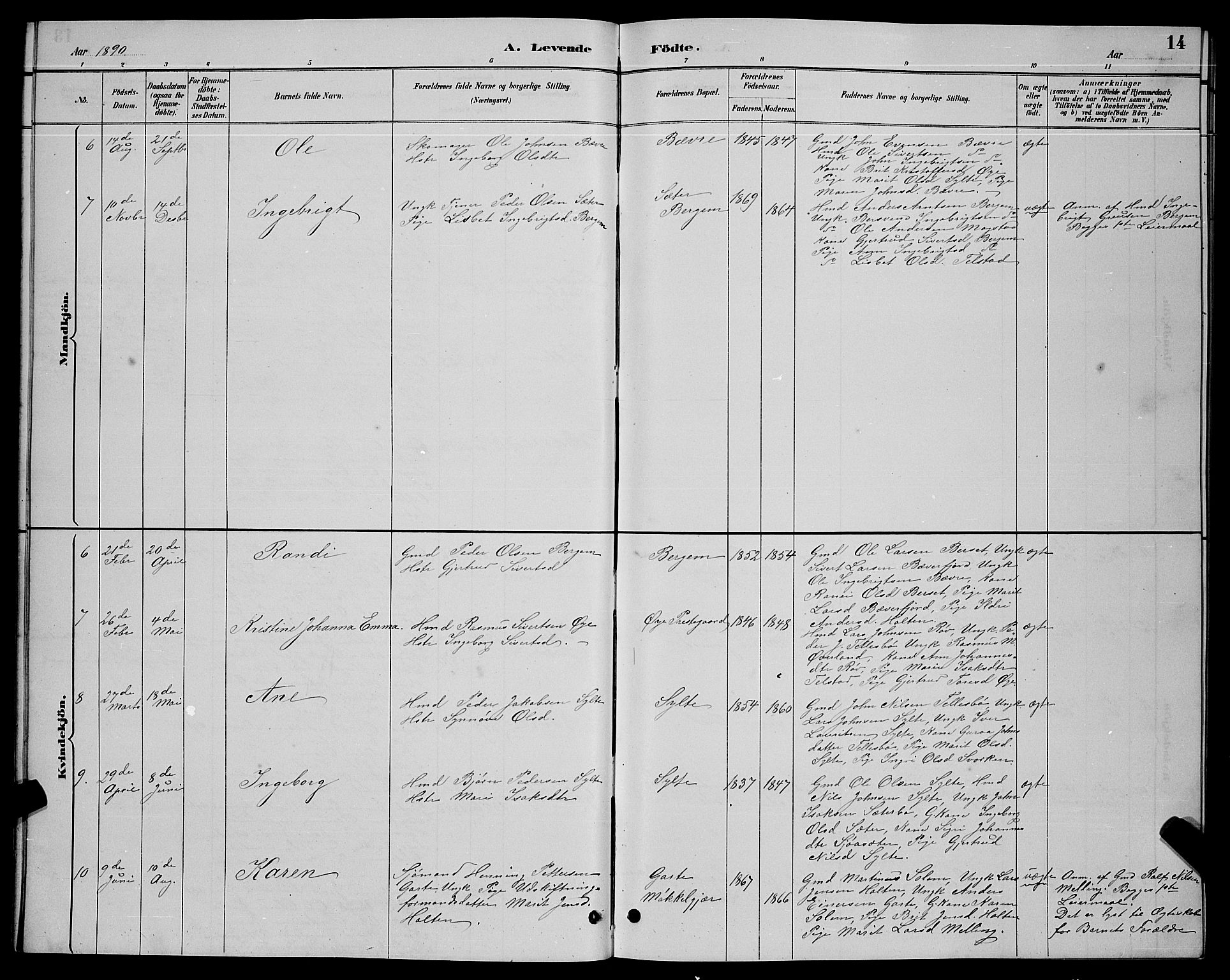 Ministerialprotokoller, klokkerbøker og fødselsregistre - Møre og Romsdal, AV/SAT-A-1454/595/L1052: Klokkerbok nr. 595C04, 1885-1900, s. 14