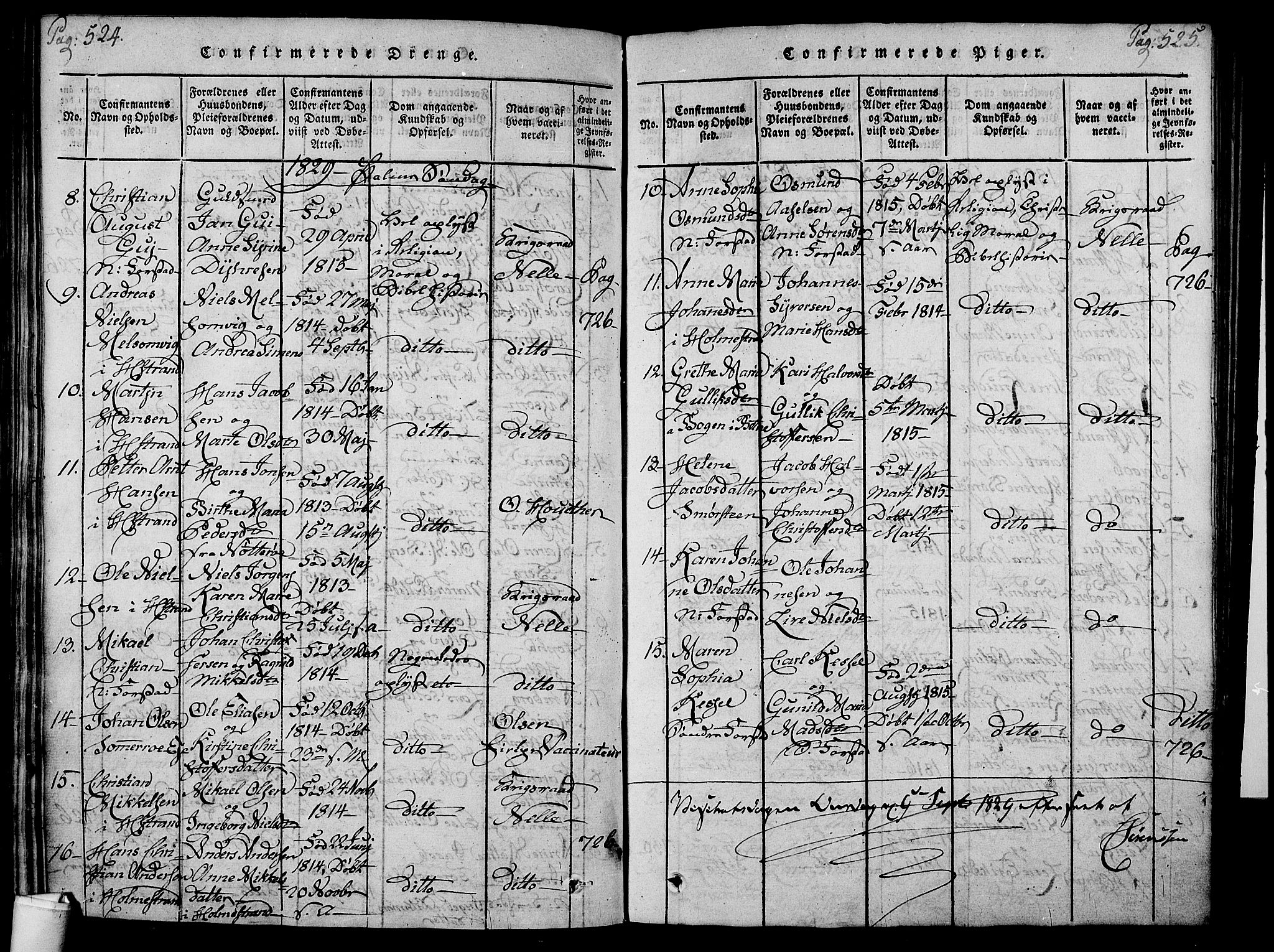 Holmestrand kirkebøker, AV/SAKO-A-346/F/Fa/L0001: Ministerialbok nr. 1, 1814-1840, s. 524-525