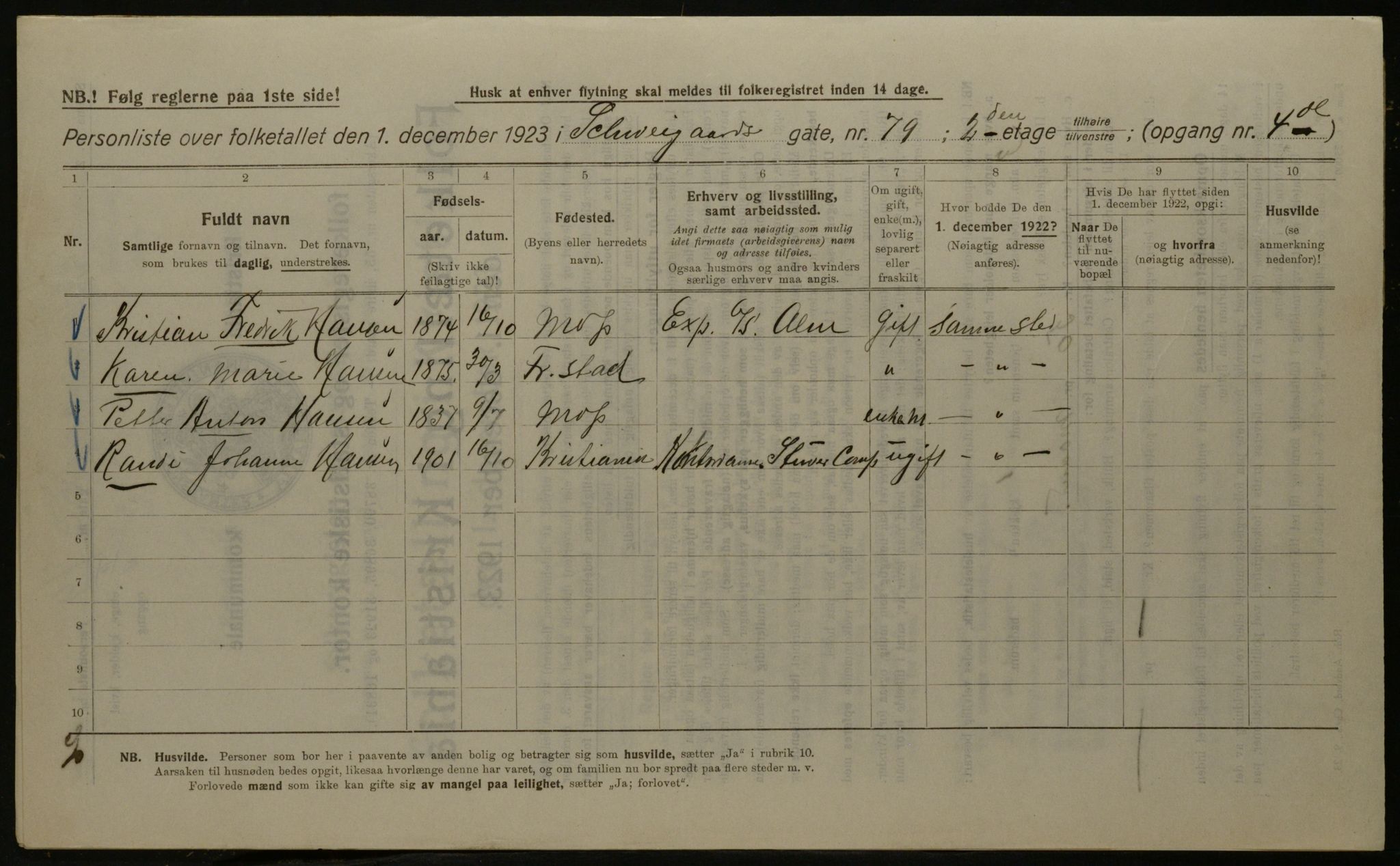 OBA, Kommunal folketelling 1.12.1923 for Kristiania, 1923, s. 101872