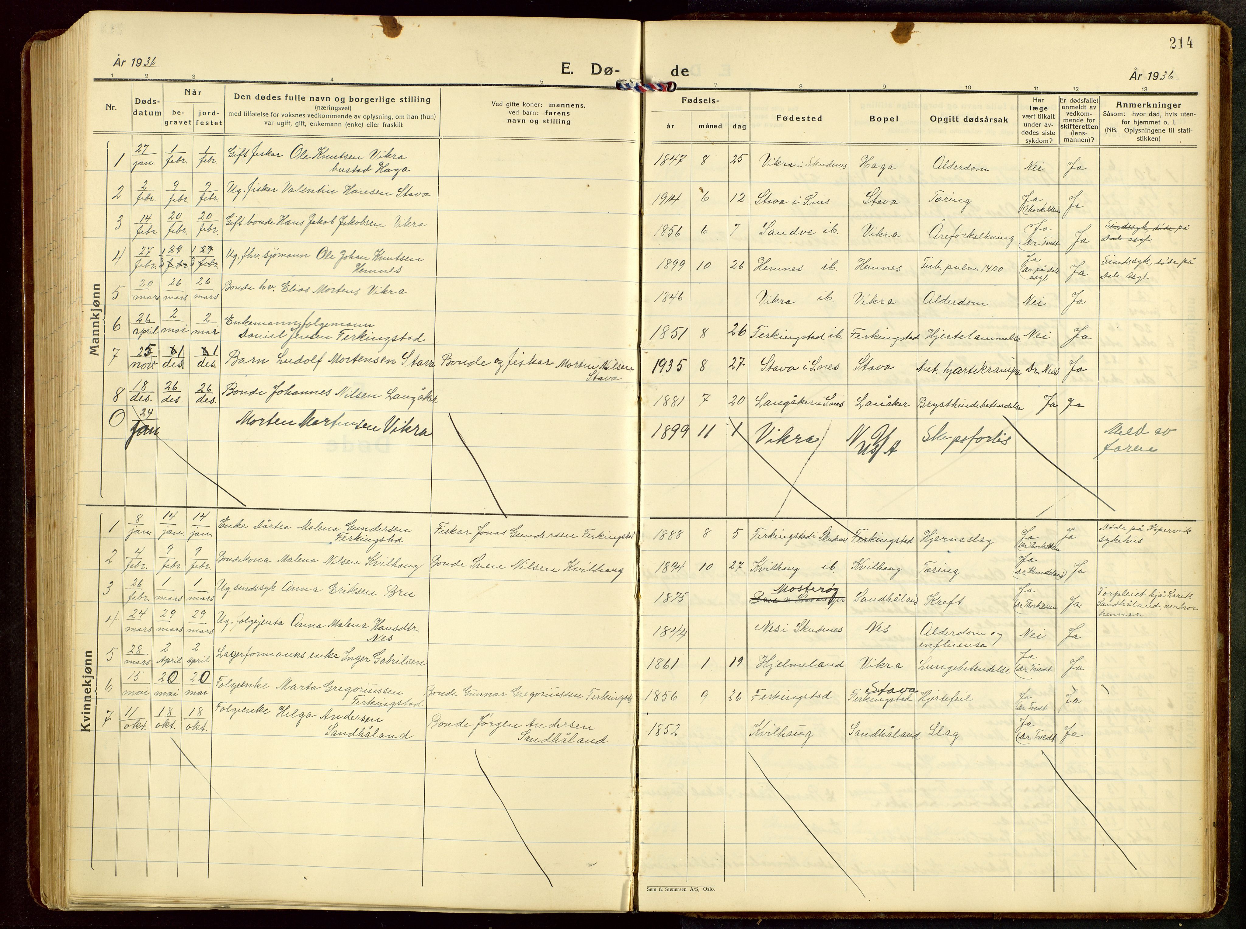 Skudenes sokneprestkontor, AV/SAST-A -101849/H/Ha/Hab/L0012: Klokkerbok nr. B 12, 1936-1968, s. 214