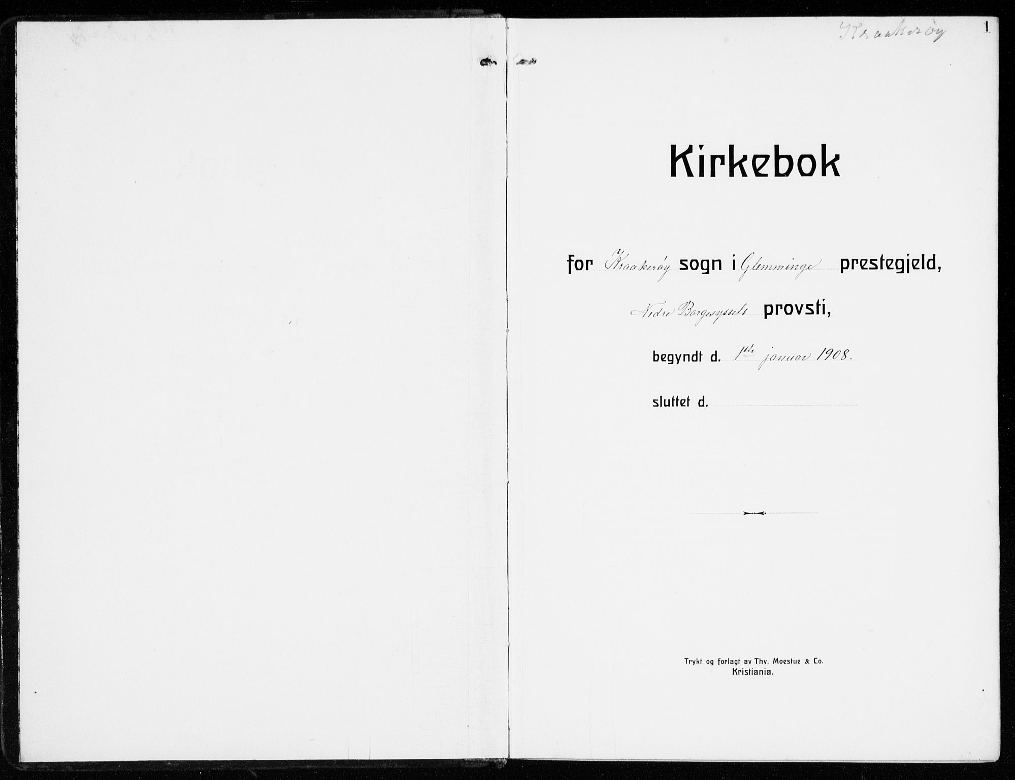 Kråkerøy prestekontor Kirkebøker, AV/SAO-A-10912/G/Ga/L0001: Klokkerbok nr. 1, 1908-1944, s. 1