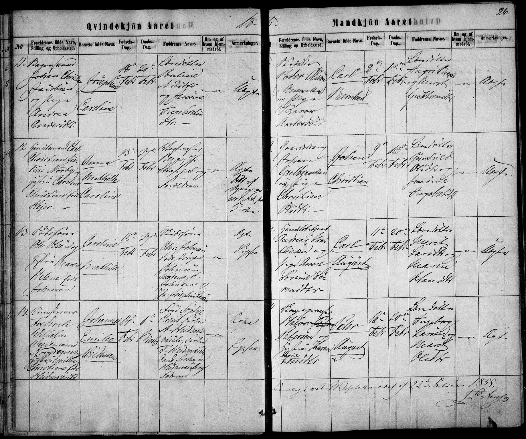 Rikshospitalet prestekontor Kirkebøker, AV/SAO-A-10309b/F/L0004: Ministerialbok nr. 4, 1853-1870, s. 26