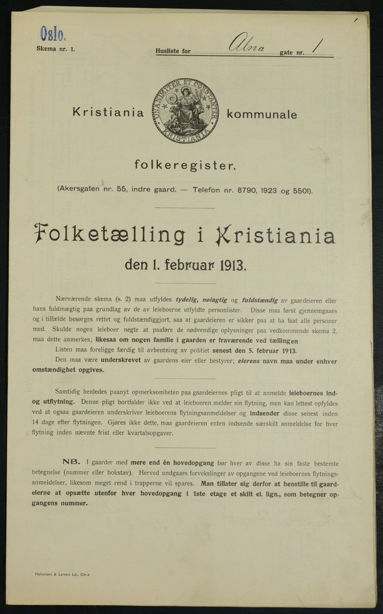 OBA, Kommunal folketelling 1.2.1913 for Kristiania, 1913, s. 1201