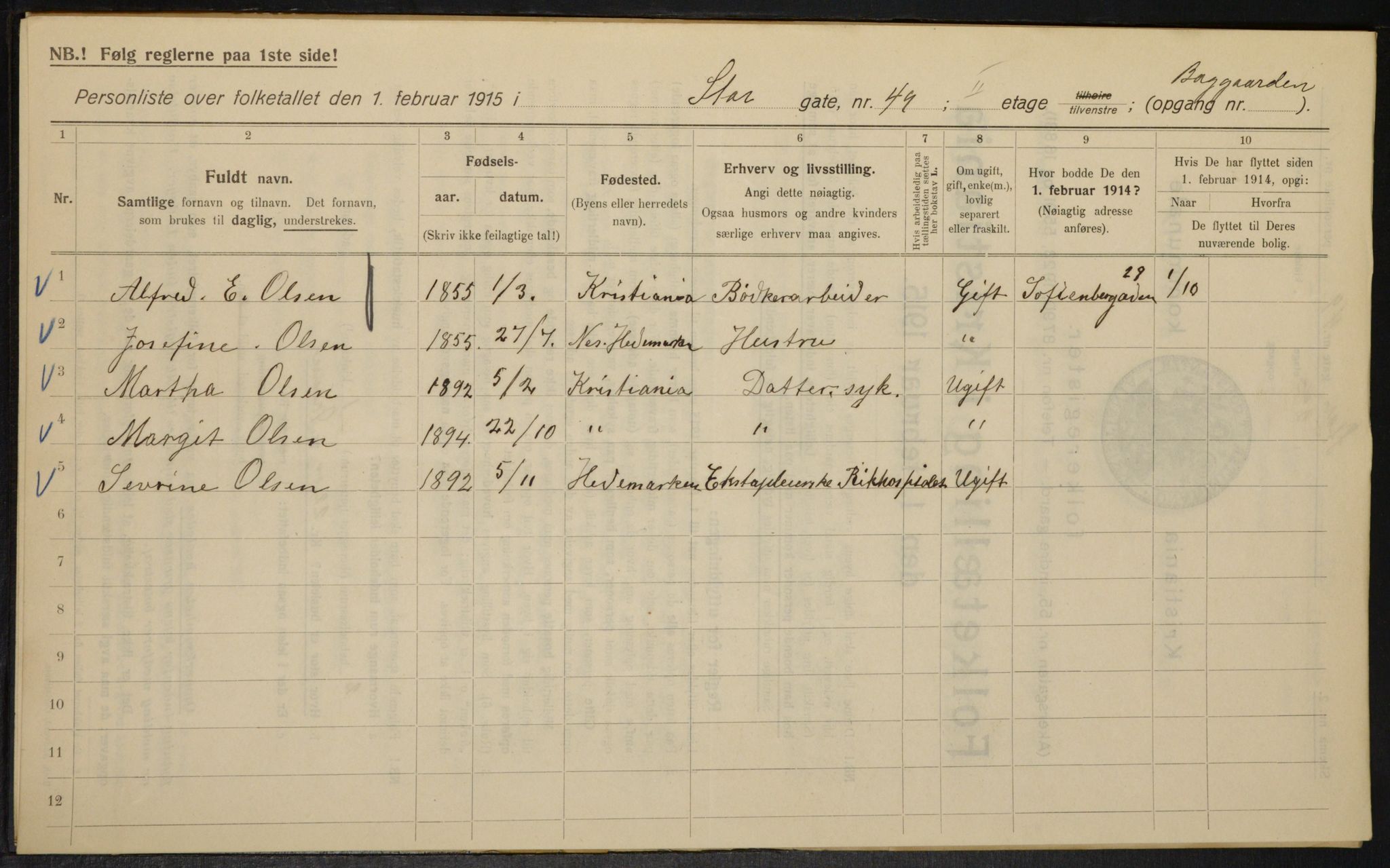 OBA, Kommunal folketelling 1.2.1915 for Kristiania, 1915, s. 103653