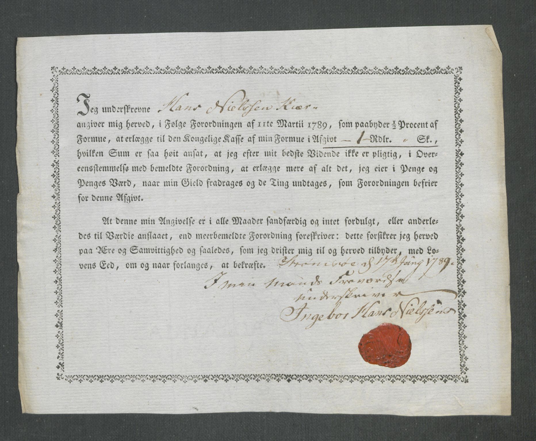 Rentekammeret inntil 1814, Reviderte regnskaper, Mindre regnskaper, AV/RA-EA-4068/Rf/Rfe/L0047: Strinda og Selbu fogderi. Strømsø, 1789, s. 354