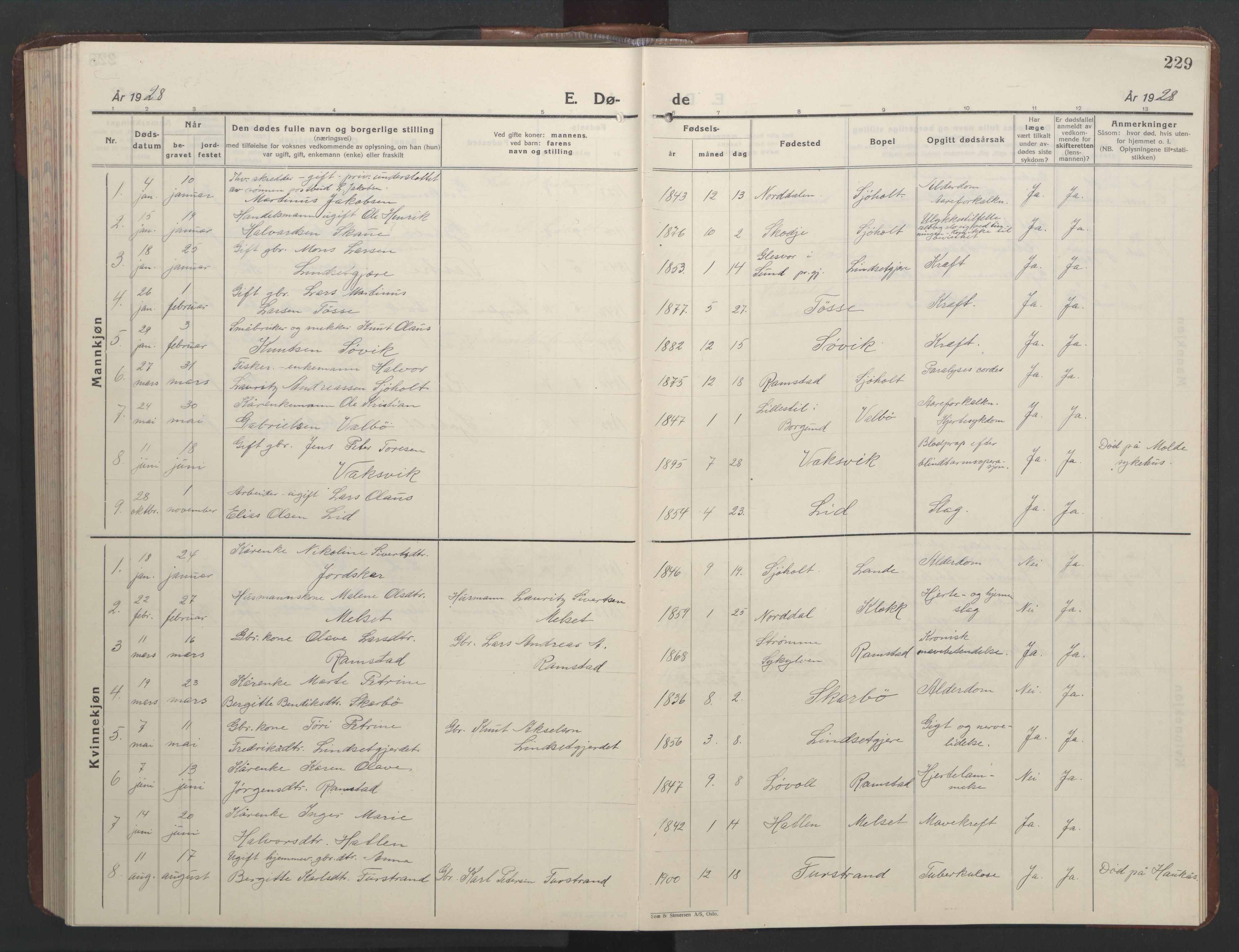 Ministerialprotokoller, klokkerbøker og fødselsregistre - Møre og Romsdal, AV/SAT-A-1454/522/L0329: Klokkerbok nr. 522C08, 1926-1951, s. 229