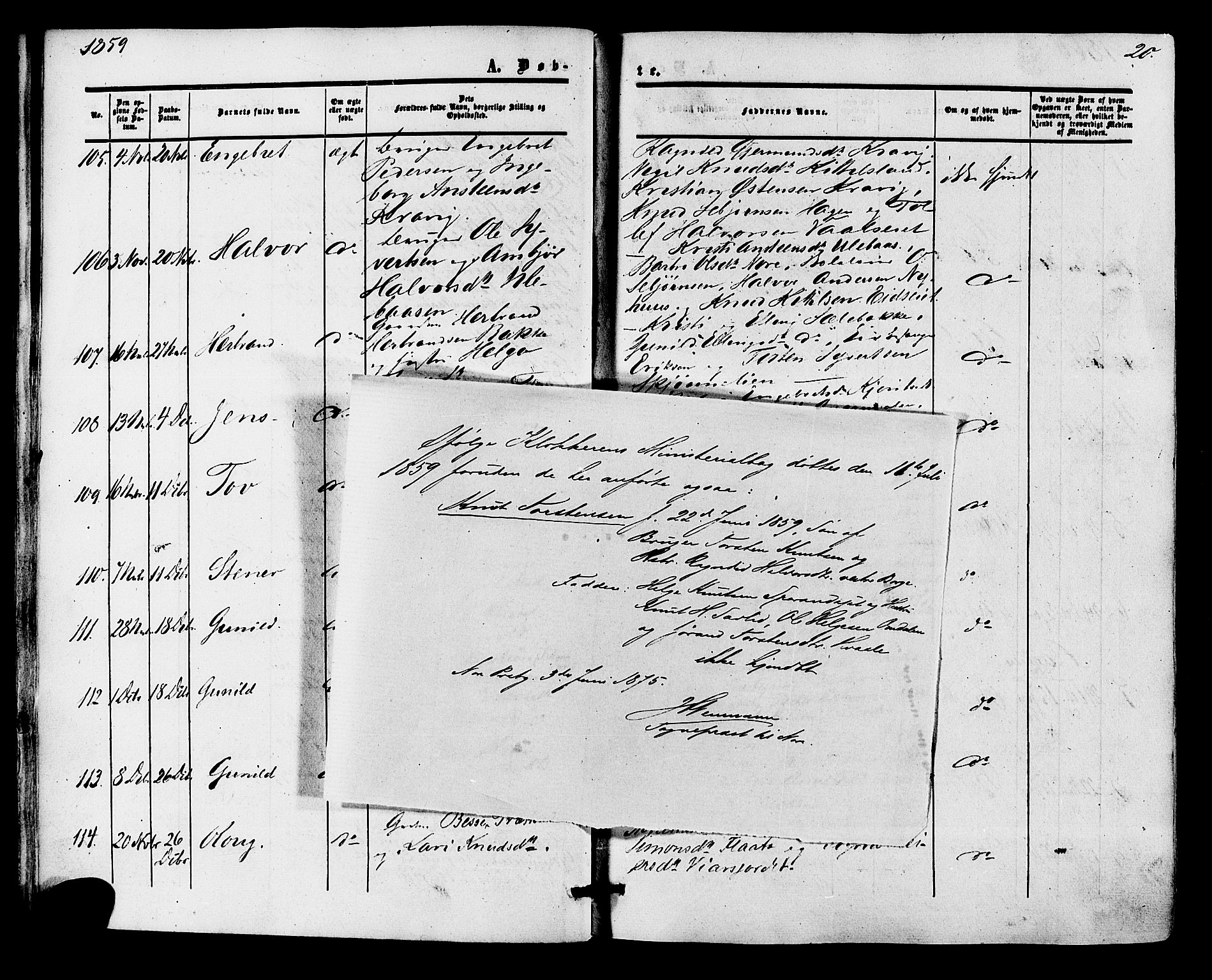 Nore kirkebøker, AV/SAKO-A-238/F/Fa/L0003: Ministerialbok nr. I 3, 1858-1866, s. 20