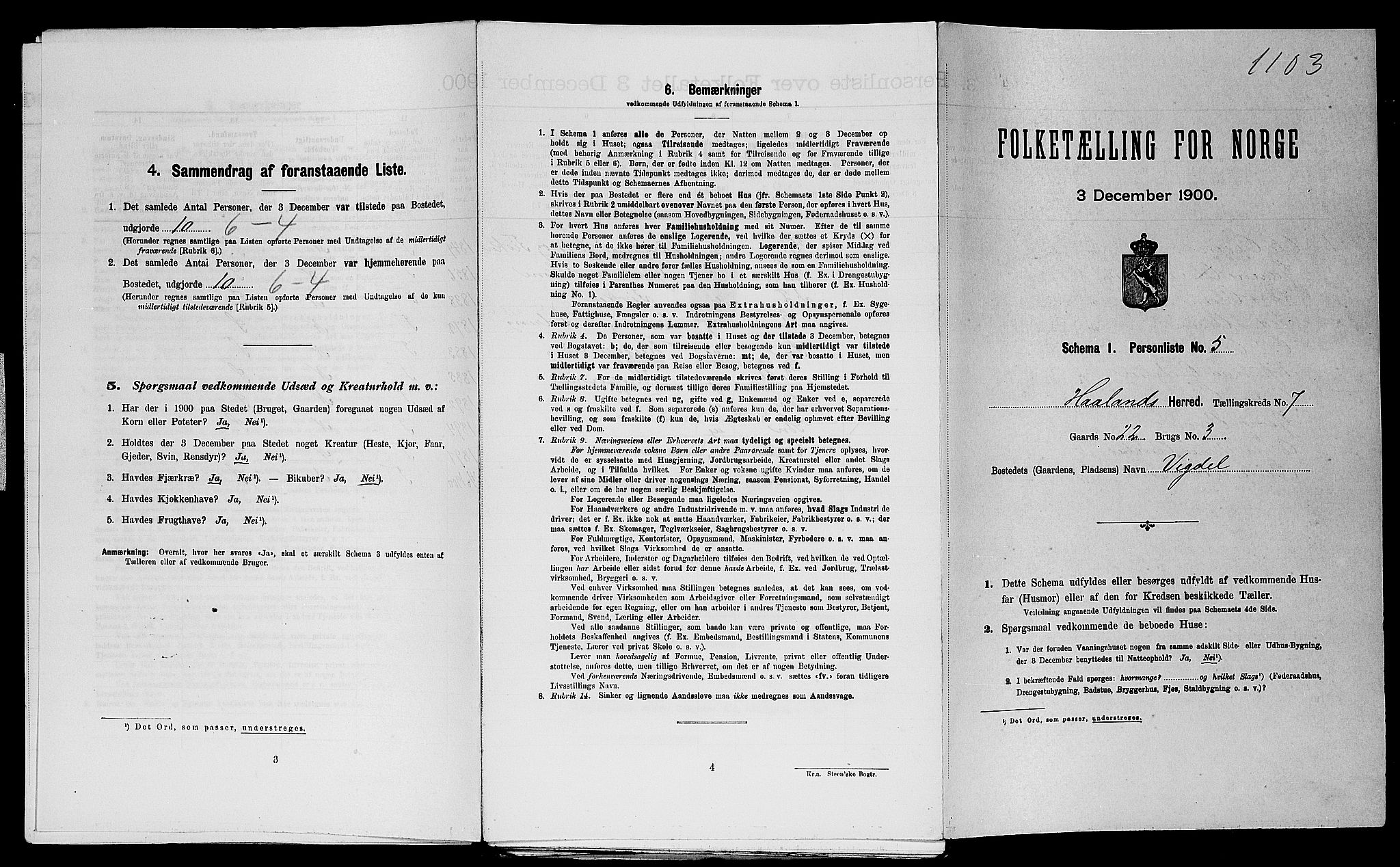 SAST, Folketelling 1900 for 1124 Haaland herred, 1900, s. 1065