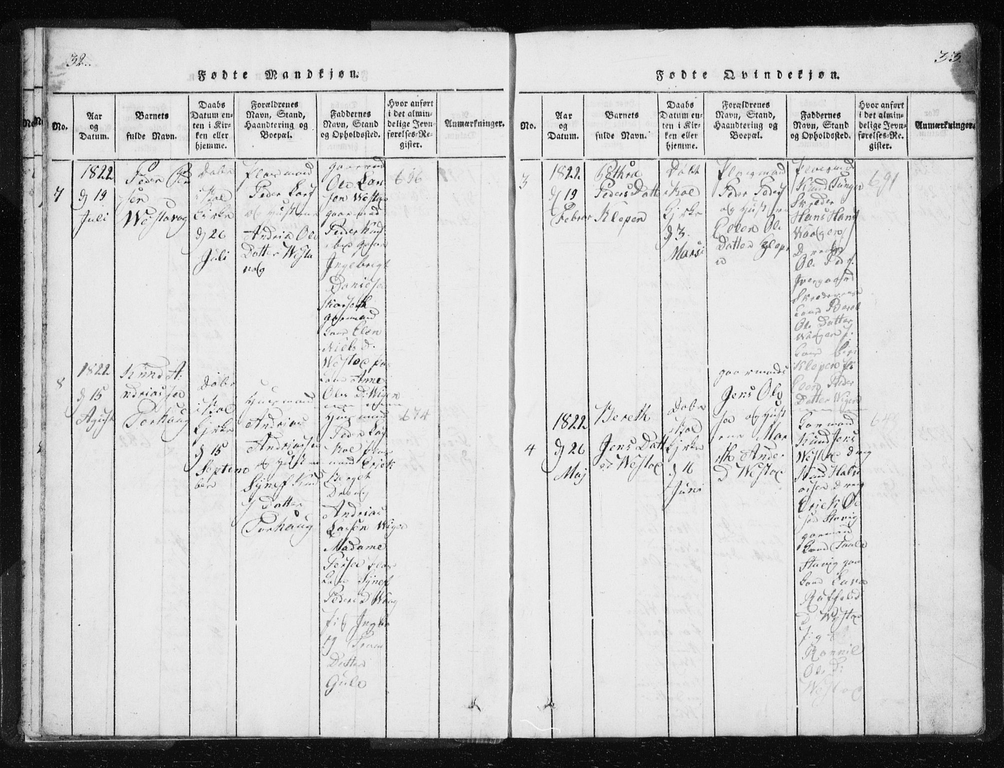 Ministerialprotokoller, klokkerbøker og fødselsregistre - Møre og Romsdal, AV/SAT-A-1454/566/L0772: Klokkerbok nr. 566C01, 1818-1845, s. 32-33