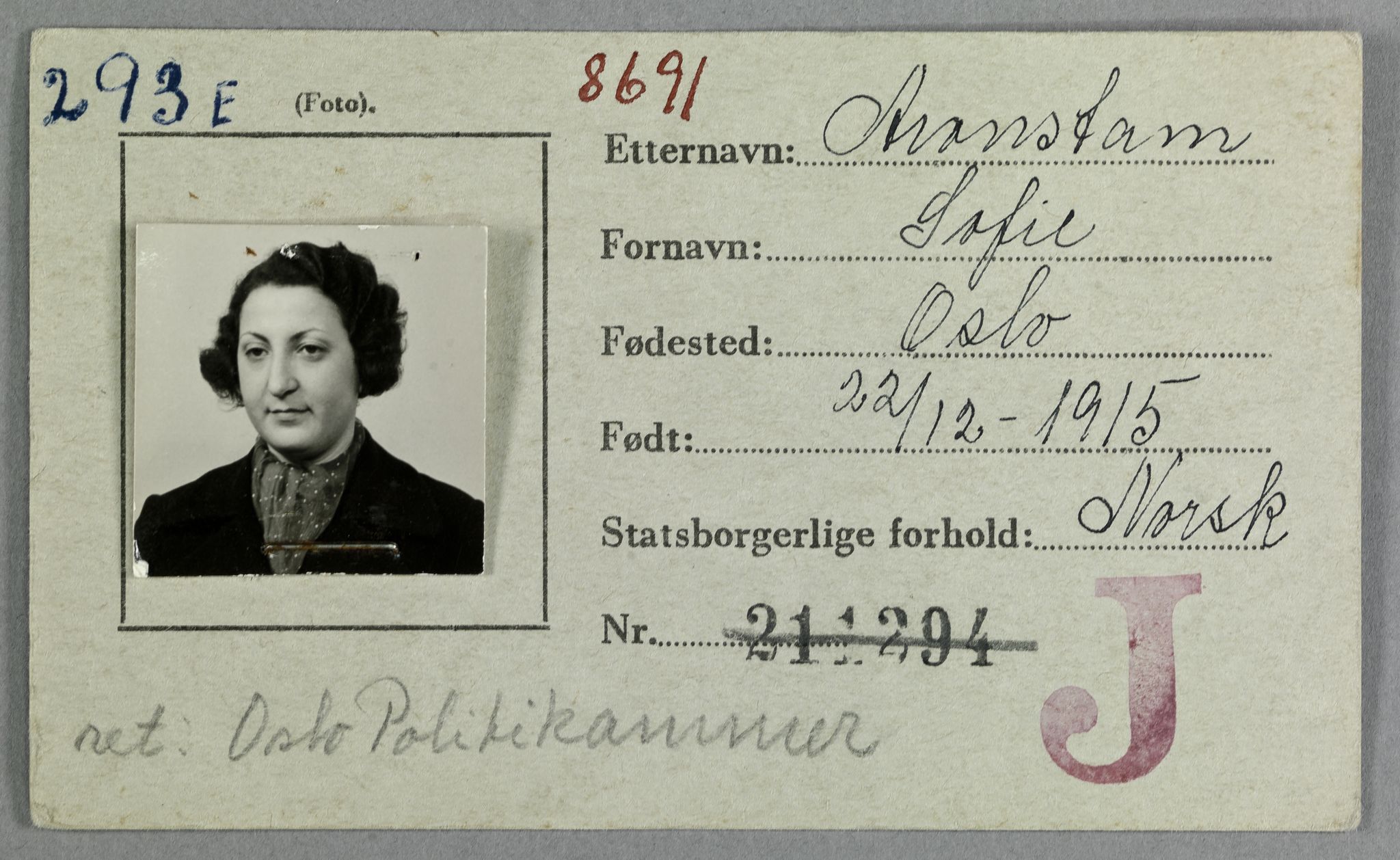 Sosialdepartementet, Våre Falne, RA/S-1708/E/Ee/L0021A: Fotografier av jøder på legitimasjonskort (1941-42), 1941-1942, s. 3