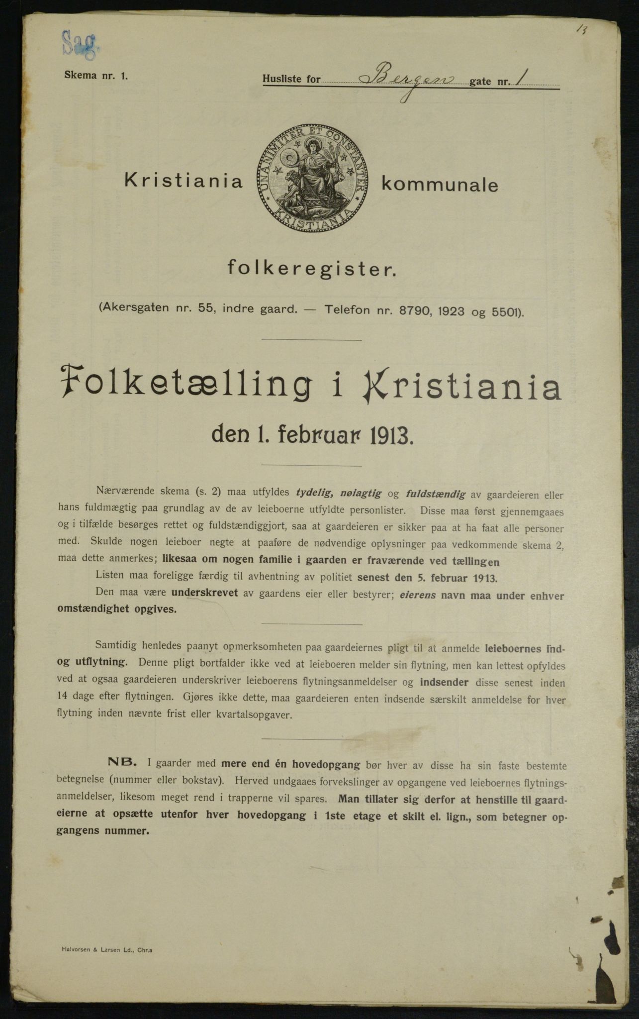 OBA, Kommunal folketelling 1.2.1913 for Kristiania, 1913, s. 3532