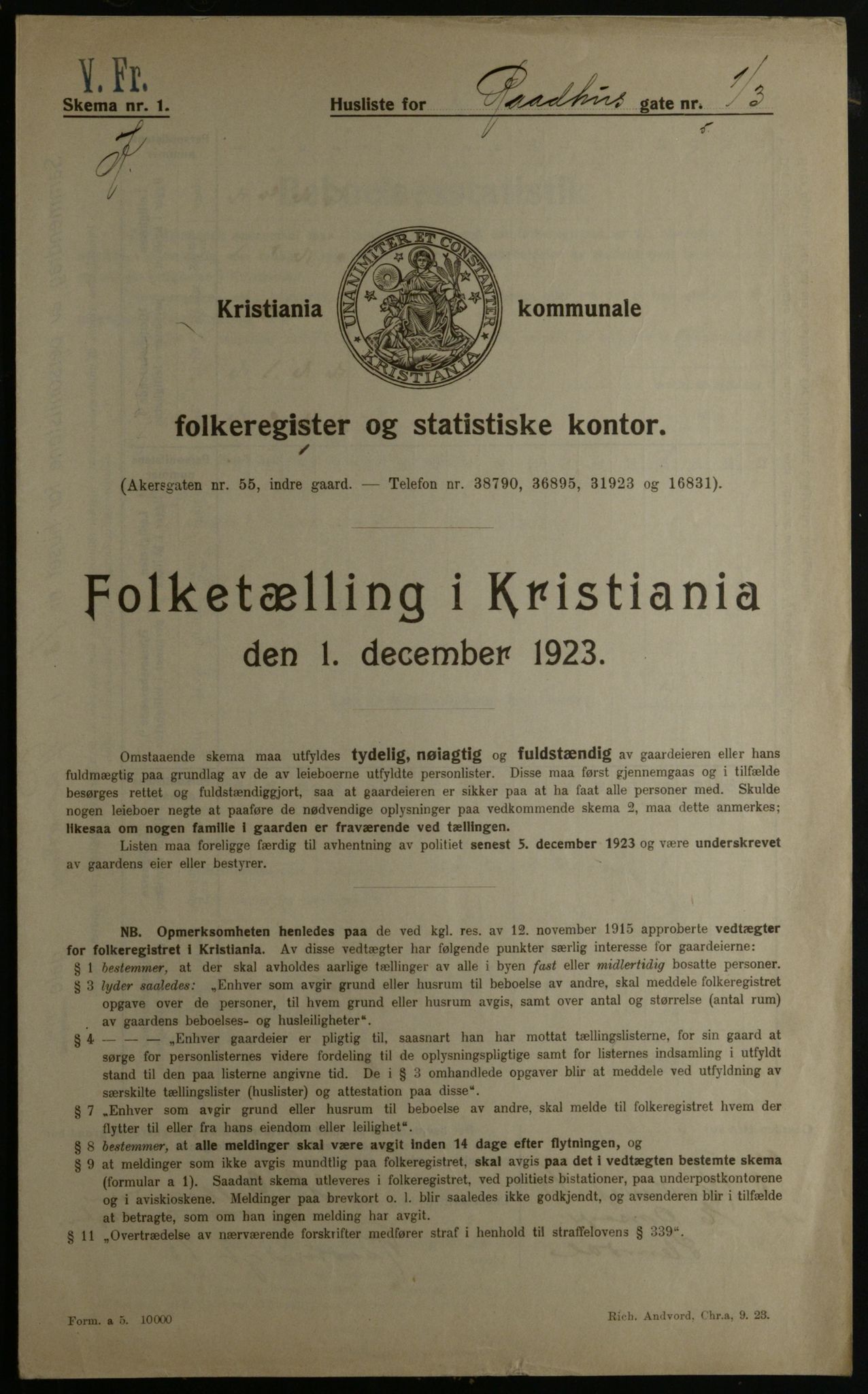 OBA, Kommunal folketelling 1.12.1923 for Kristiania, 1923, s. 95301