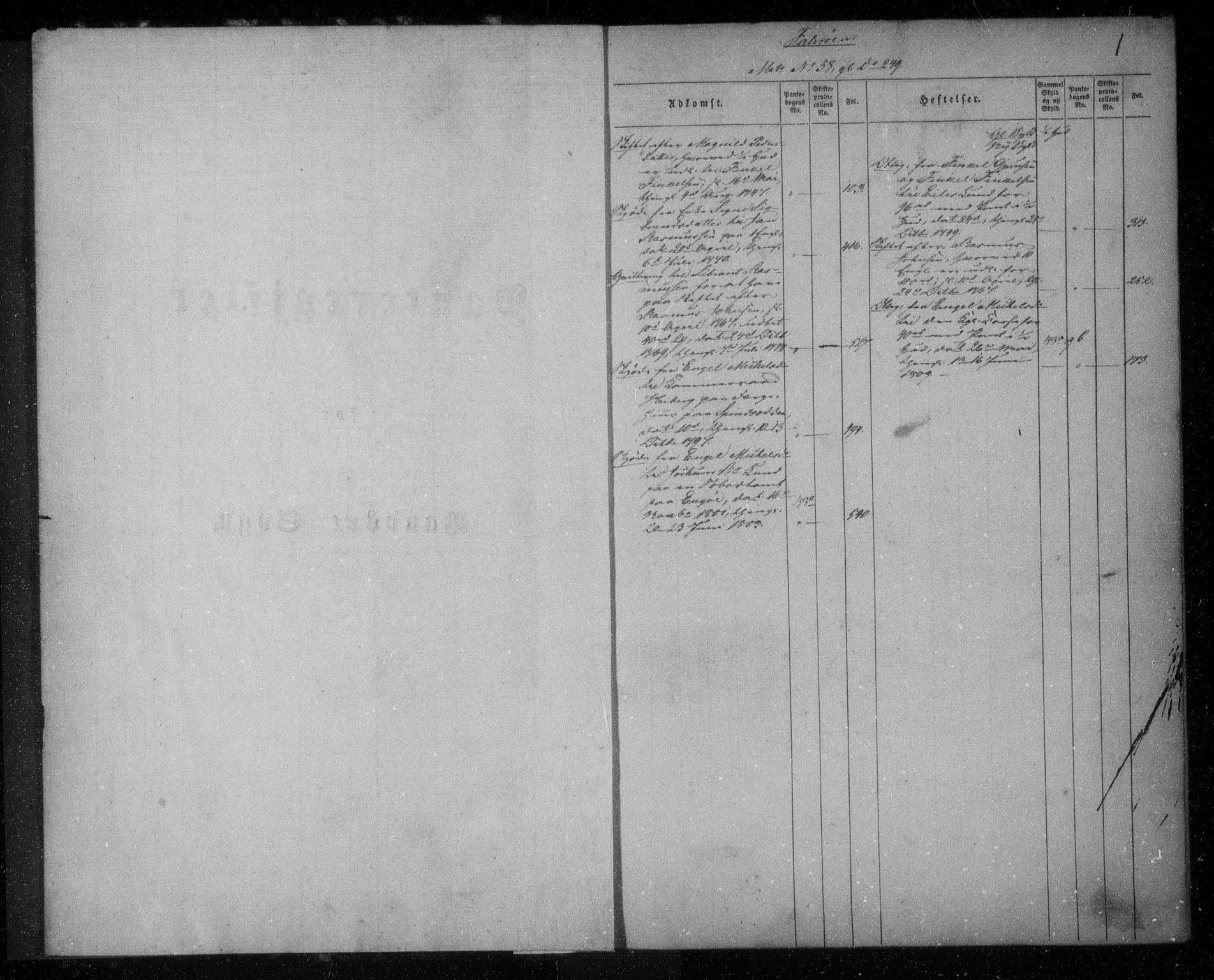 Lister sorenskriveri, SAK/1221-0003/G/Ga/L0007: Panteregister nr. 7, 1738-1810, s. 1