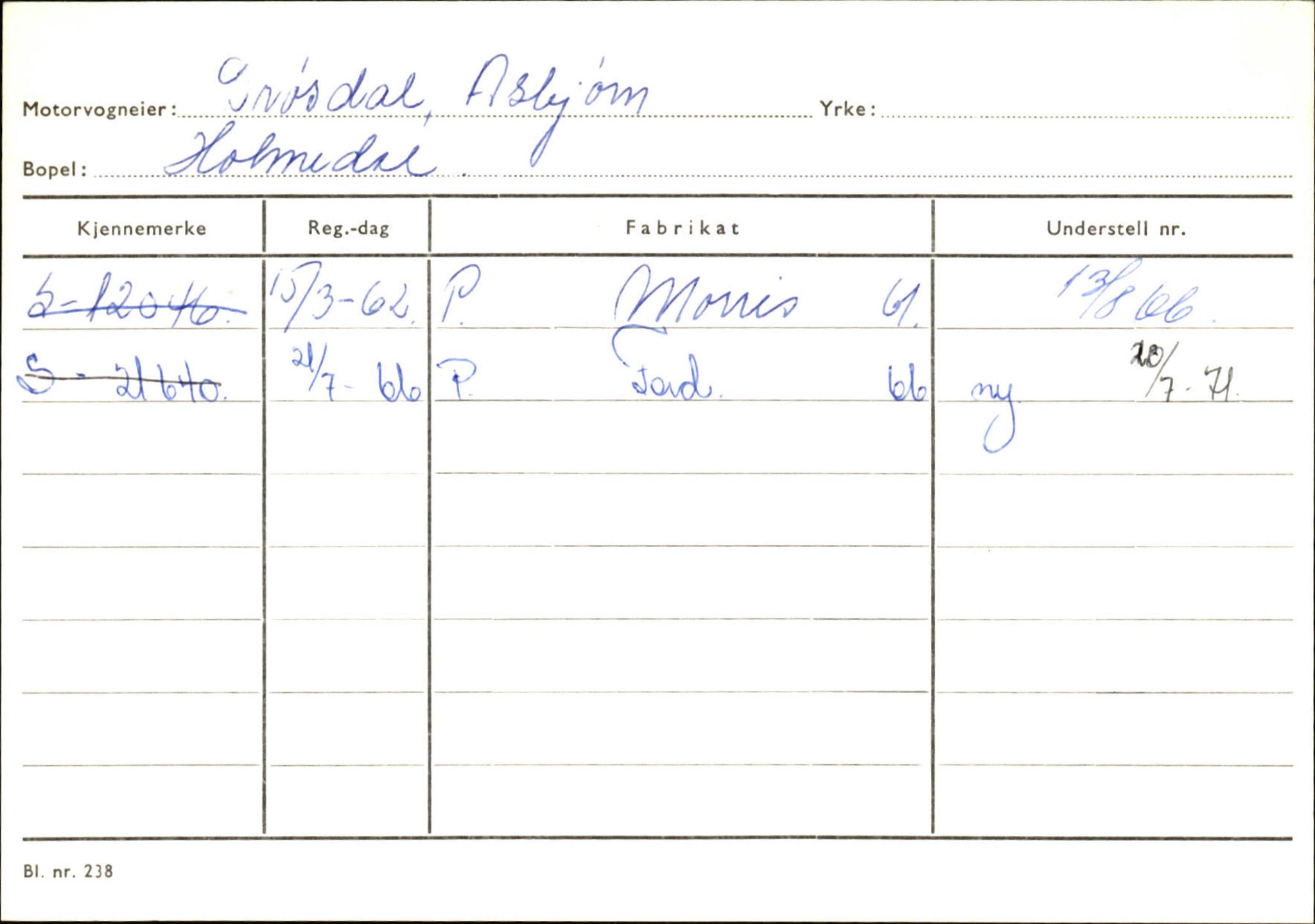 Statens vegvesen, Sogn og Fjordane vegkontor, SAB/A-5301/4/F/L0132: Eigarregister Askvoll A-Å. Balestrand A-Å, 1945-1975, s. 167