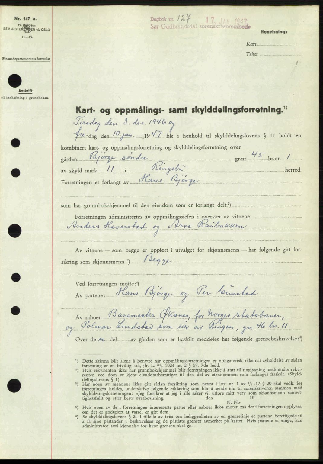 Sør-Gudbrandsdal tingrett, SAH/TING-004/H/Hb/Hbd/L0017: Pantebok nr. A17, 1946-1947, Dagboknr: 127/1947