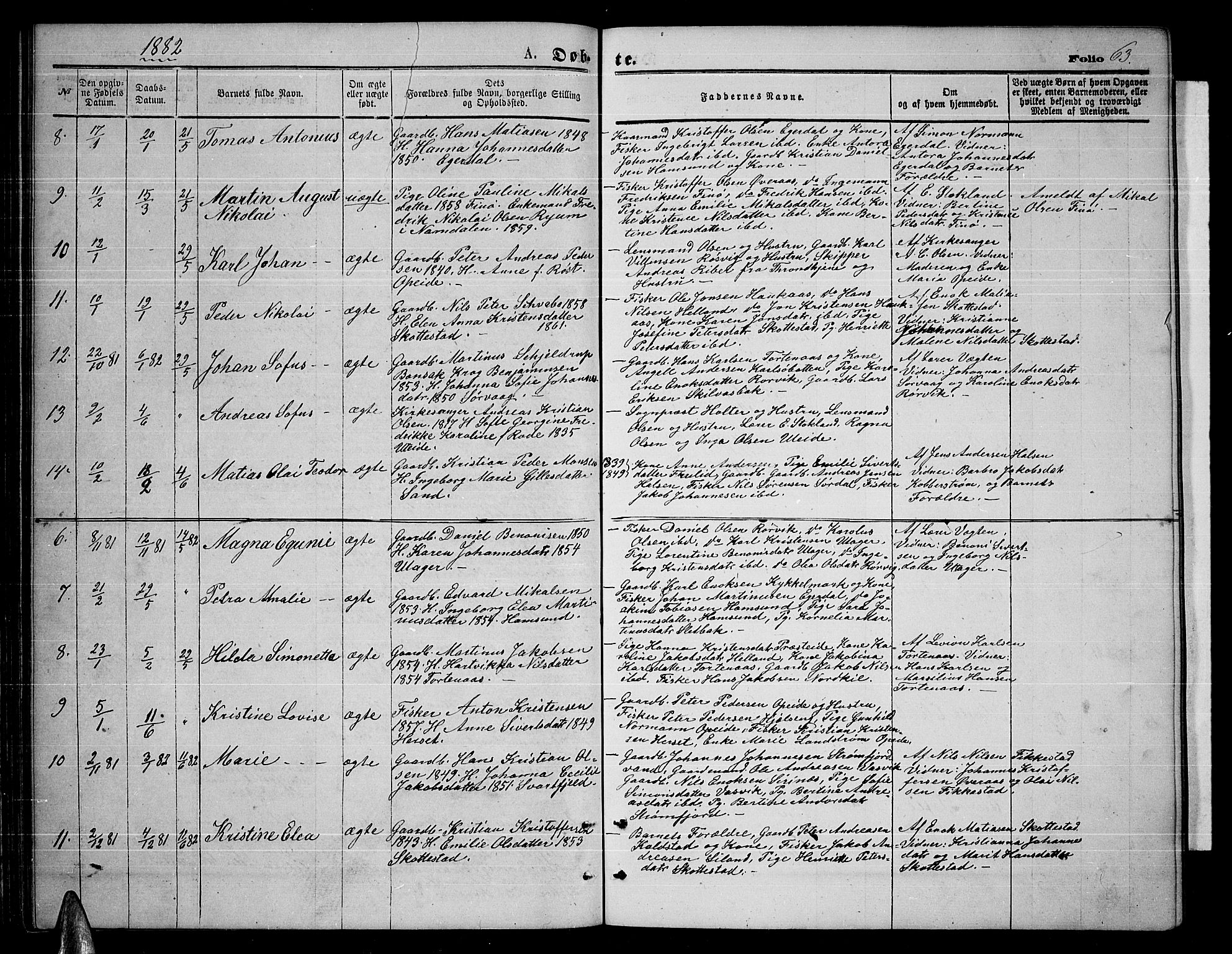 Ministerialprotokoller, klokkerbøker og fødselsregistre - Nordland, AV/SAT-A-1459/859/L0858: Klokkerbok nr. 859C04, 1873-1886, s. 63