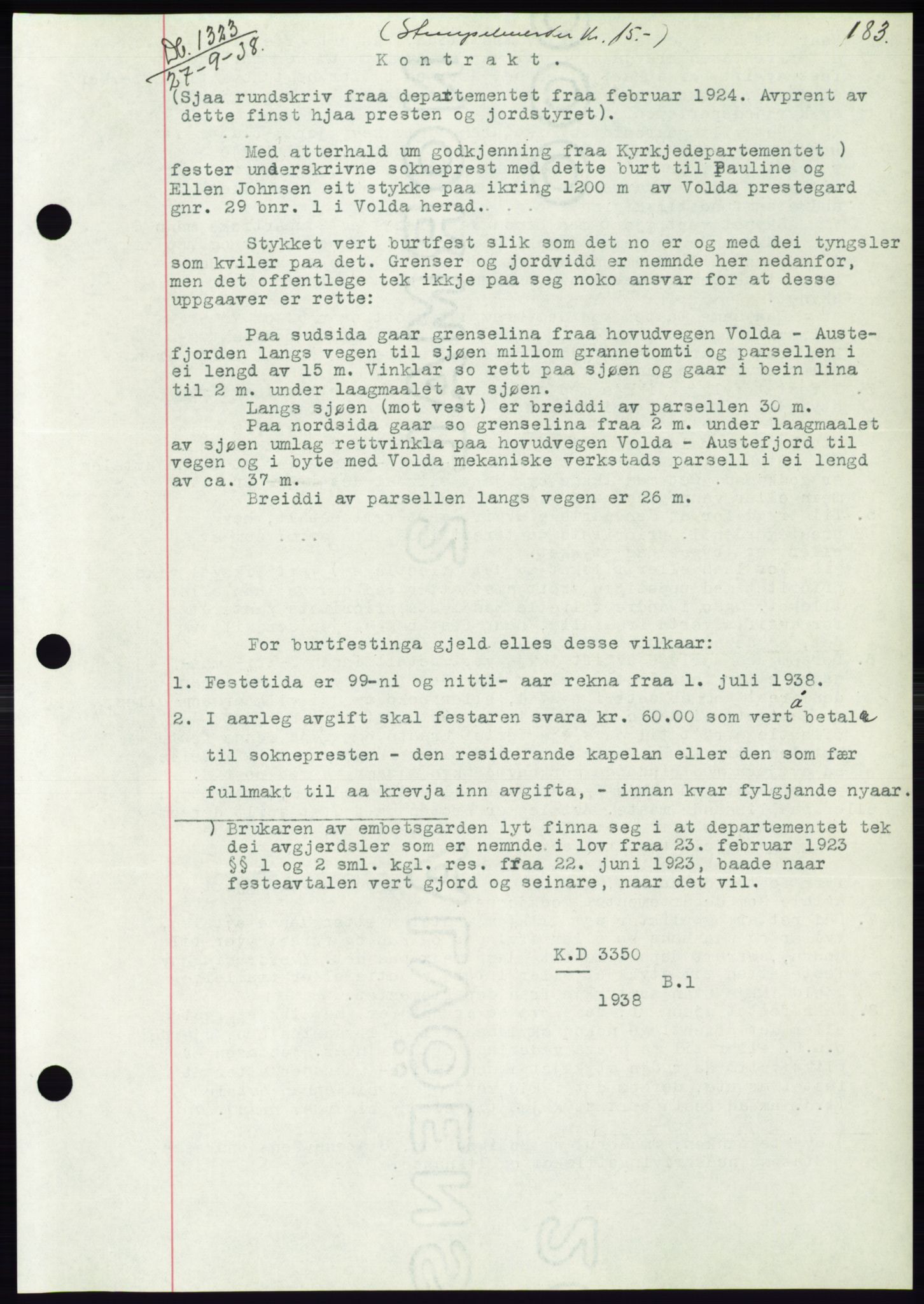 Søre Sunnmøre sorenskriveri, AV/SAT-A-4122/1/2/2C/L0066: Pantebok nr. 60, 1938-1938, Dagboknr: 1323/1938