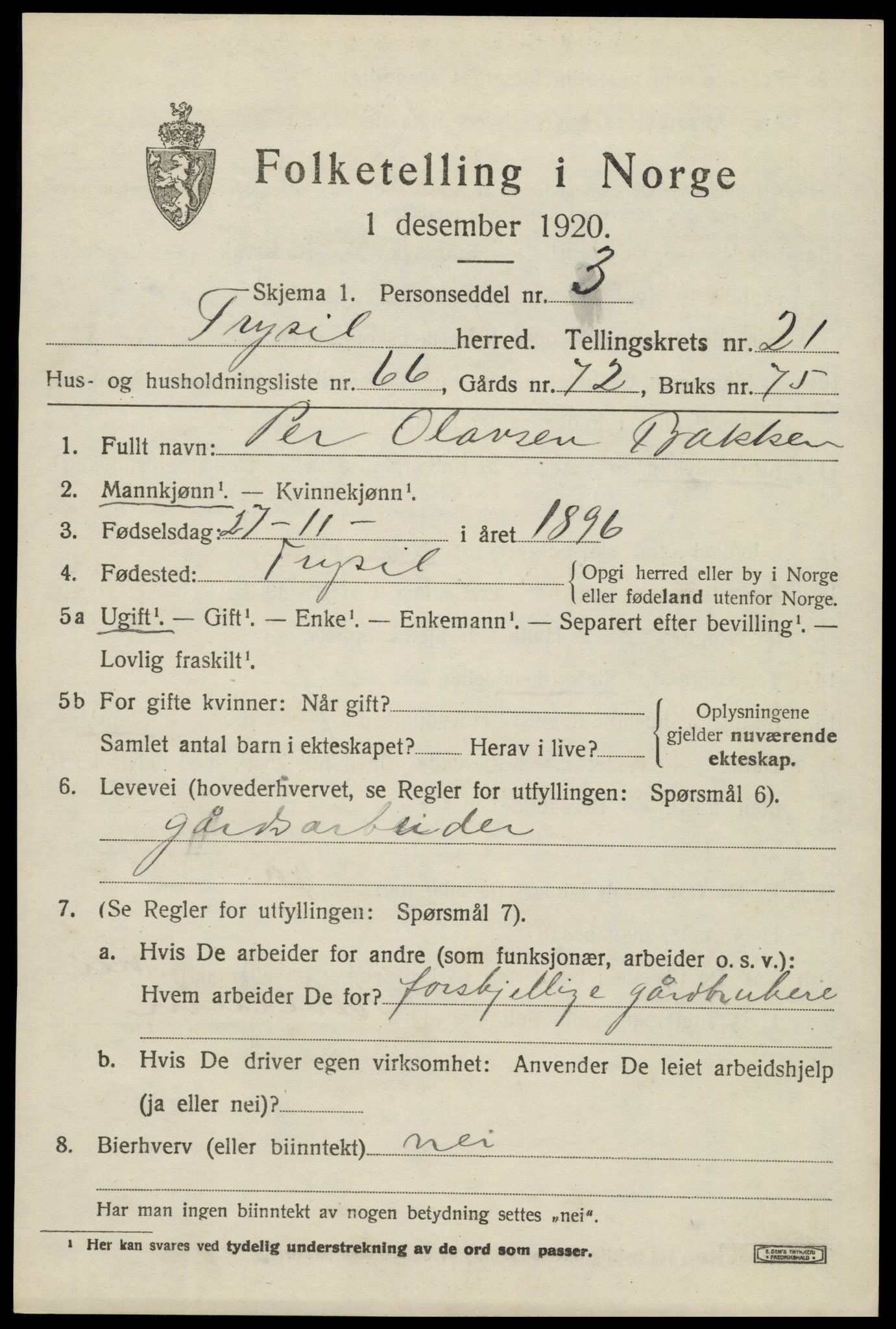 SAH, Folketelling 1920 for 0428 Trysil herred, 1920, s. 14545