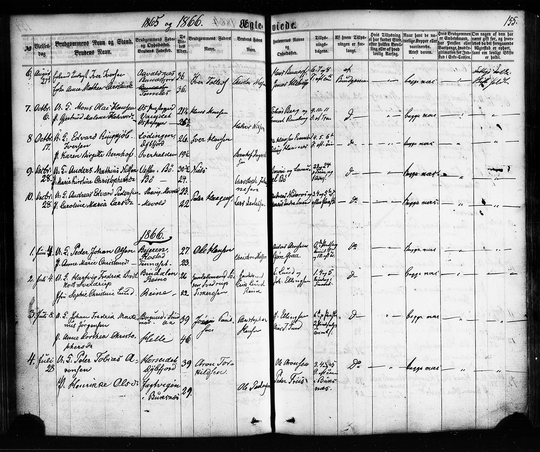 Ministerialprotokoller, klokkerbøker og fødselsregistre - Nordland, AV/SAT-A-1459/885/L1203: Ministerialbok nr. 885A04, 1859-1877, s. 155