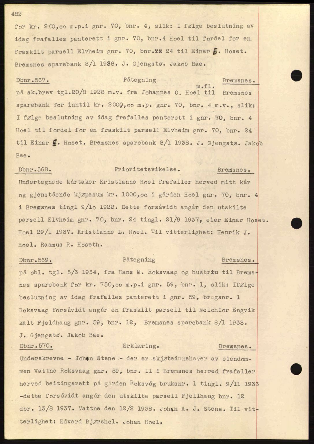 Nordmøre sorenskriveri, SAT/A-4132/1/2/2Ca: Pantebok nr. C80, 1936-1939, Dagboknr: 567/1938