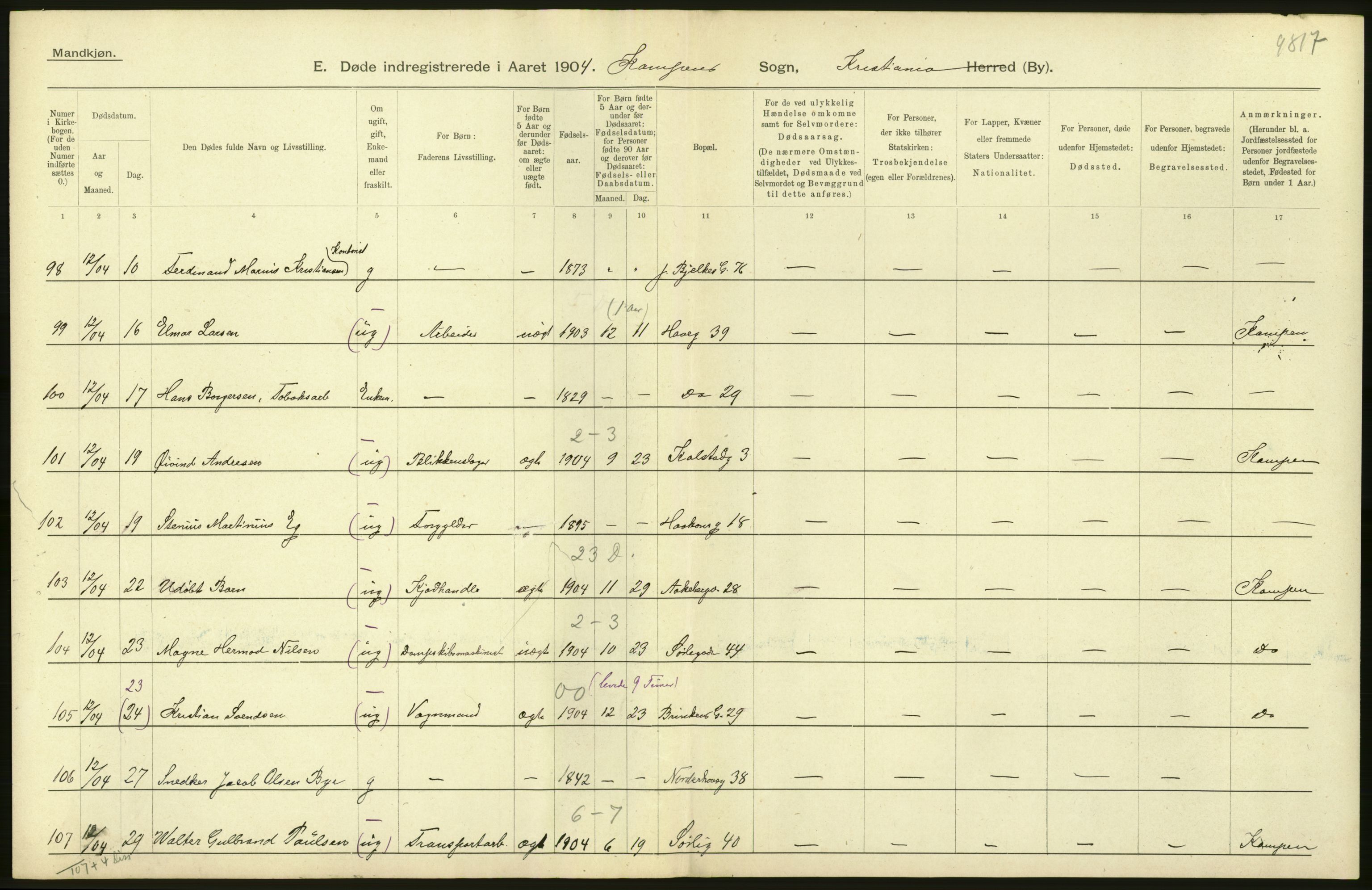 Statistisk sentralbyrå, Sosiodemografiske emner, Befolkning, AV/RA-S-2228/D/Df/Dfa/Dfab/L0004: Kristiania: Gifte, døde, 1904, s. 526