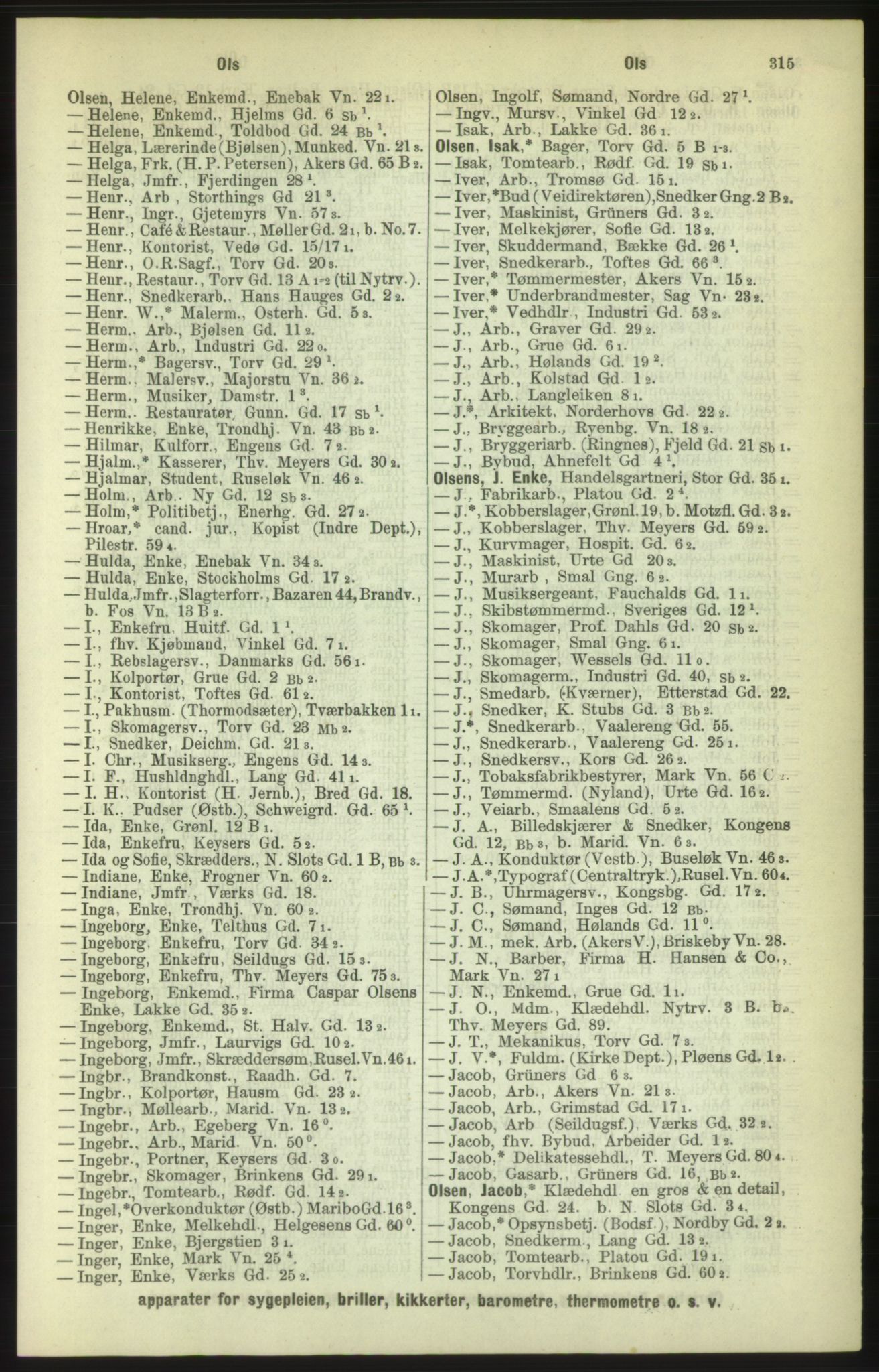 Kristiania/Oslo adressebok, PUBL/-, 1886, s. 315