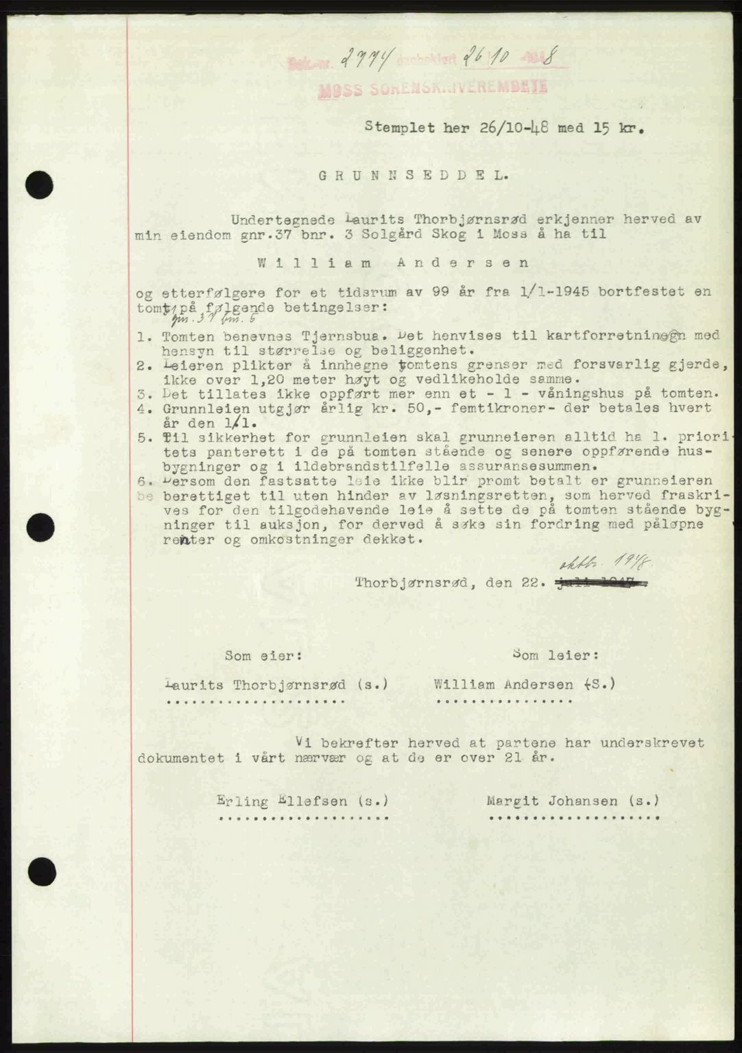 Moss sorenskriveri, SAO/A-10168: Pantebok nr. A20, 1948-1948, Dagboknr: 2774/1948