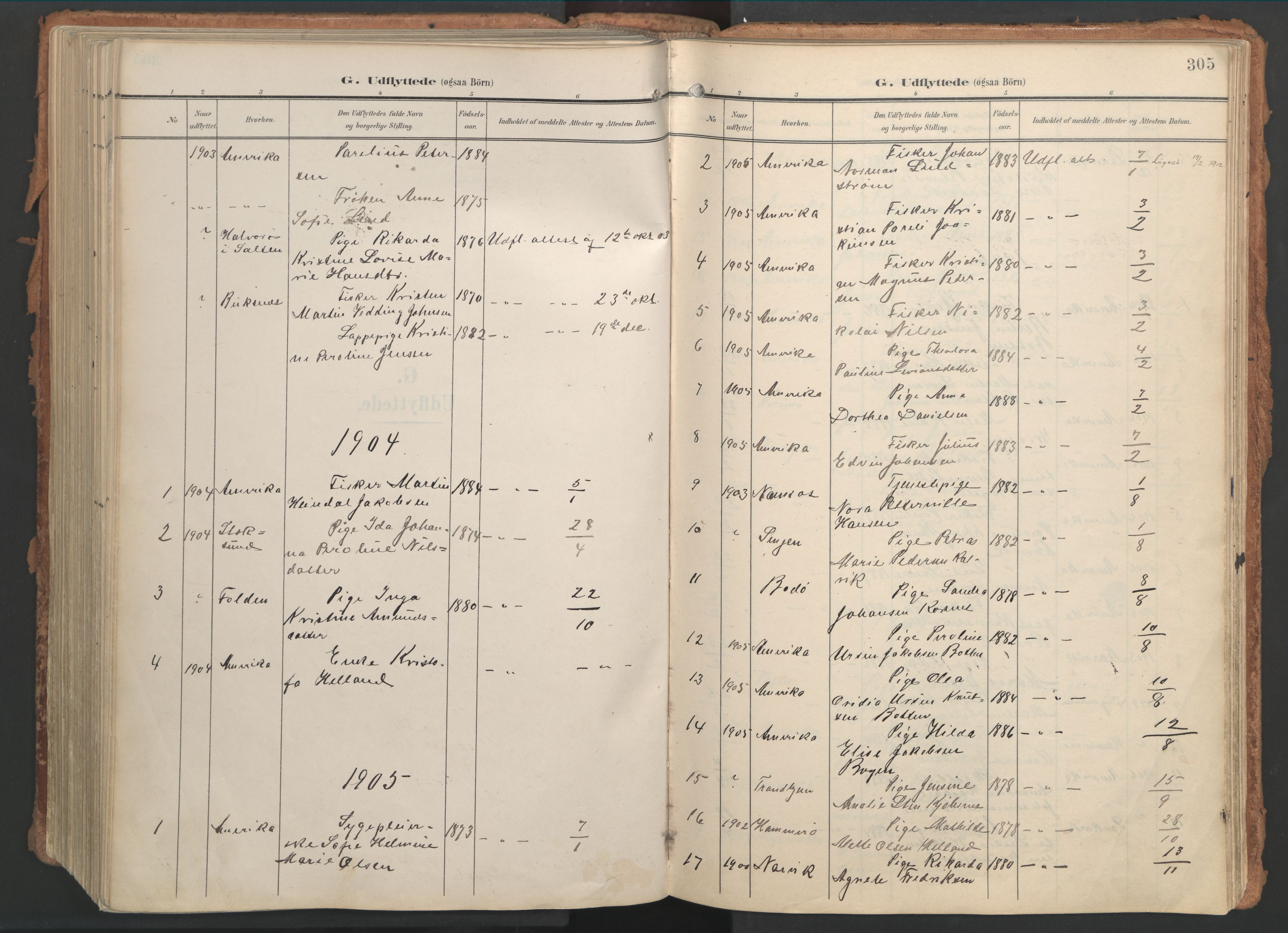 Ministerialprotokoller, klokkerbøker og fødselsregistre - Nordland, AV/SAT-A-1459/861/L0871: Ministerialbok nr. 861A06, 1903-1916, s. 305
