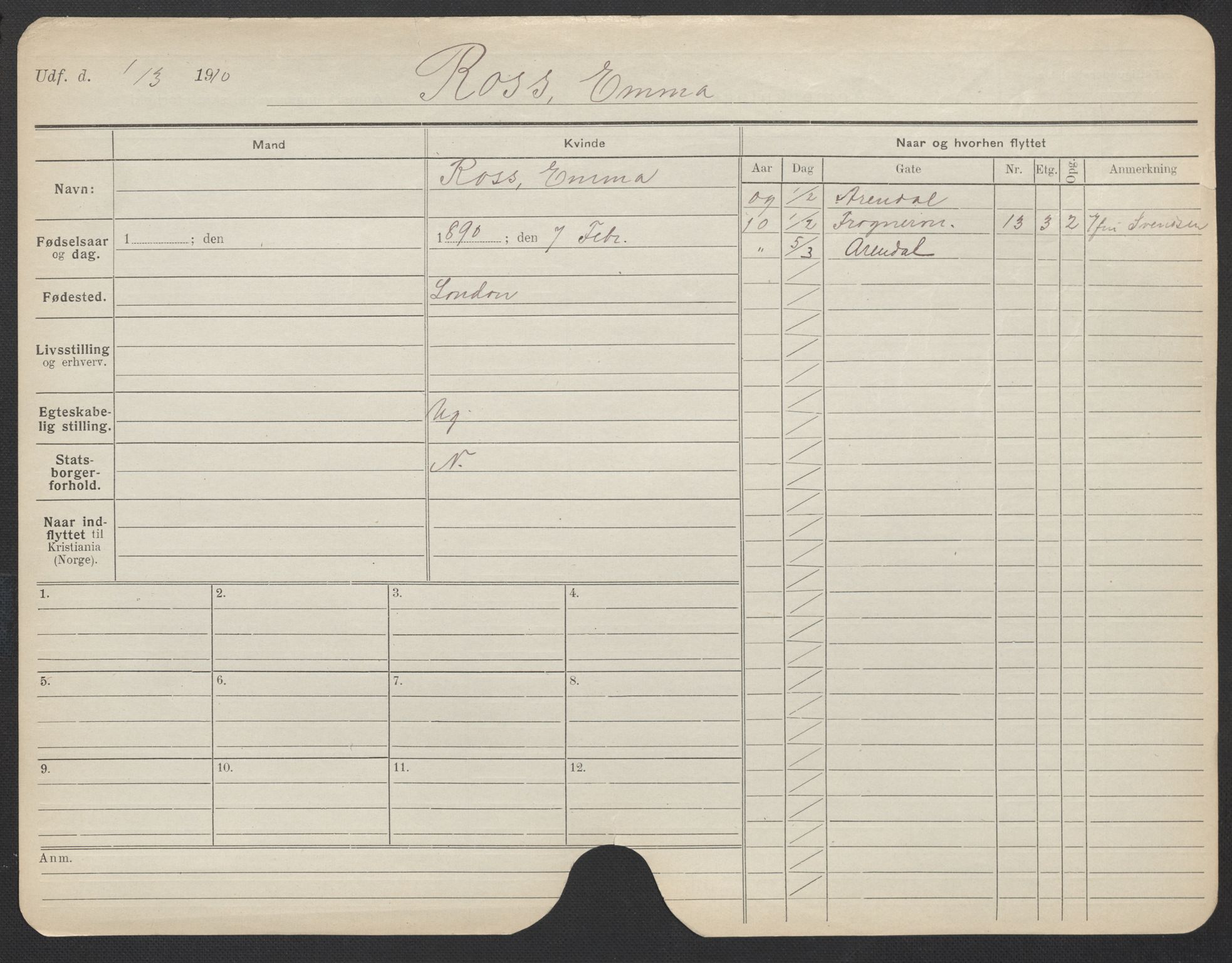 Oslo folkeregister, Registerkort, AV/SAO-A-11715/F/Fa/Fac/L0023: Kvinner, 1906-1914, s. 278a