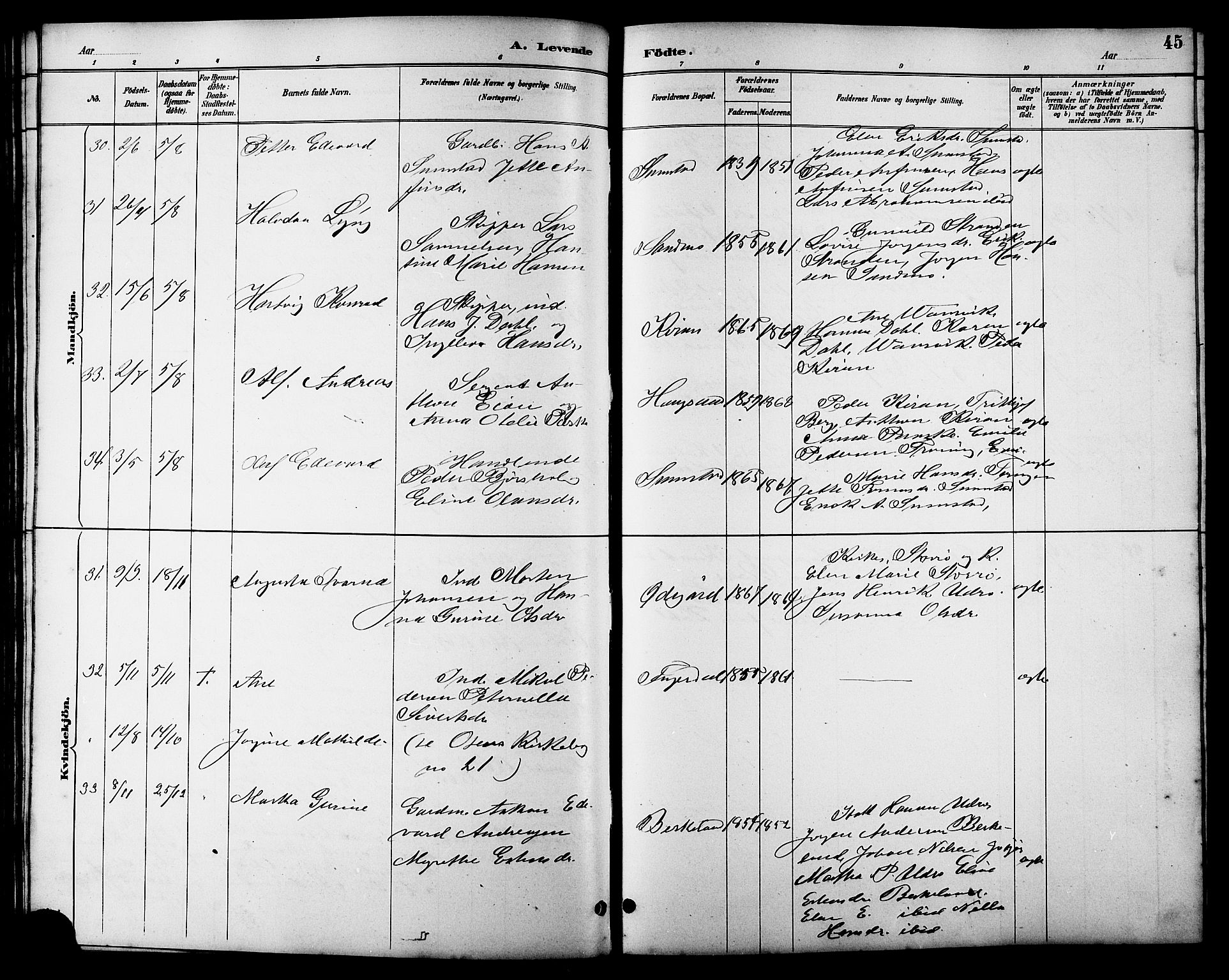 Ministerialprotokoller, klokkerbøker og fødselsregistre - Sør-Trøndelag, AV/SAT-A-1456/657/L0716: Klokkerbok nr. 657C03, 1889-1904, s. 45