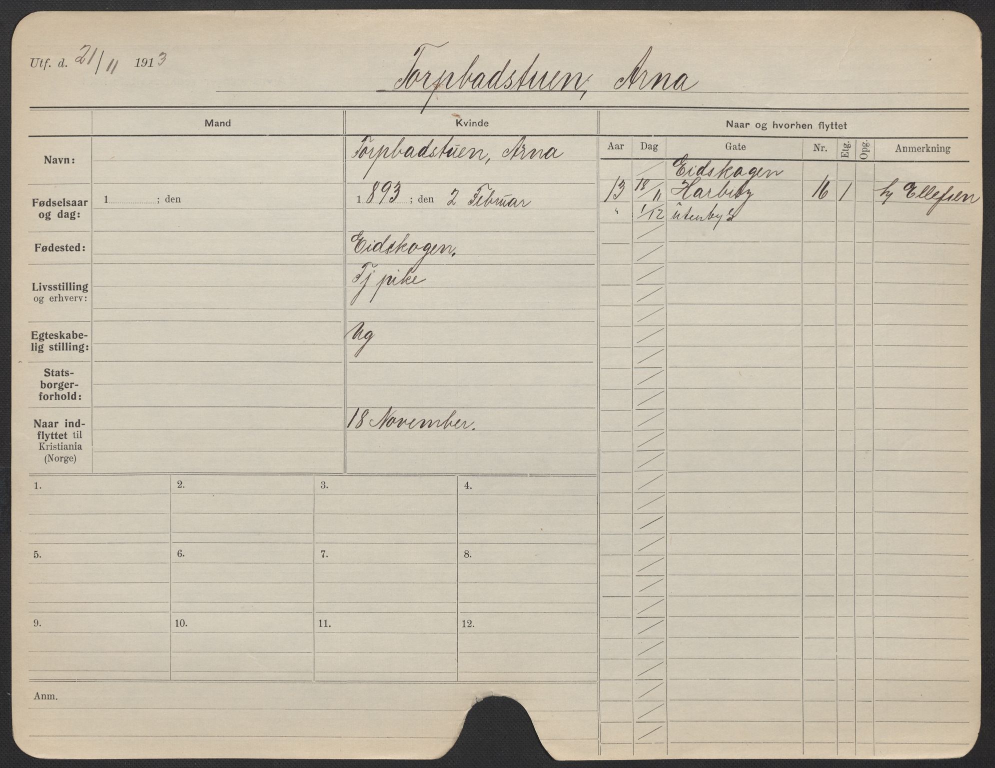 Oslo folkeregister, Registerkort, AV/SAO-A-11715/F/Fa/Fac/L0025: Kvinner, 1906-1914, s. 152a