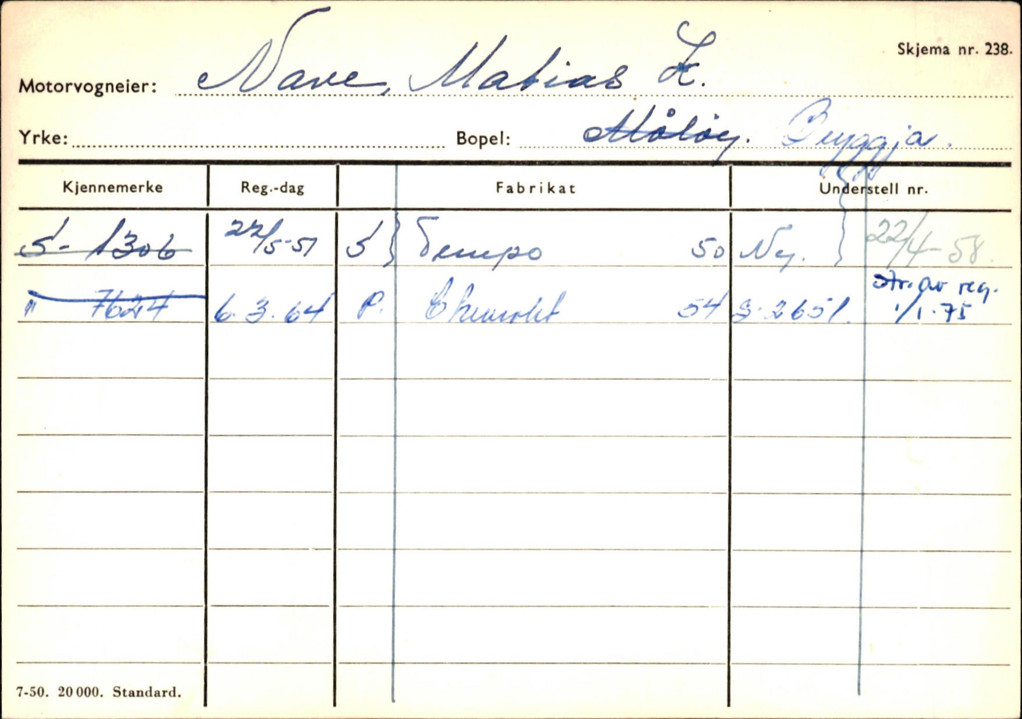 Statens vegvesen, Sogn og Fjordane vegkontor, AV/SAB-A-5301/4/F/L0144: Registerkort Vågsøy A-R, 1945-1975, s. 1998