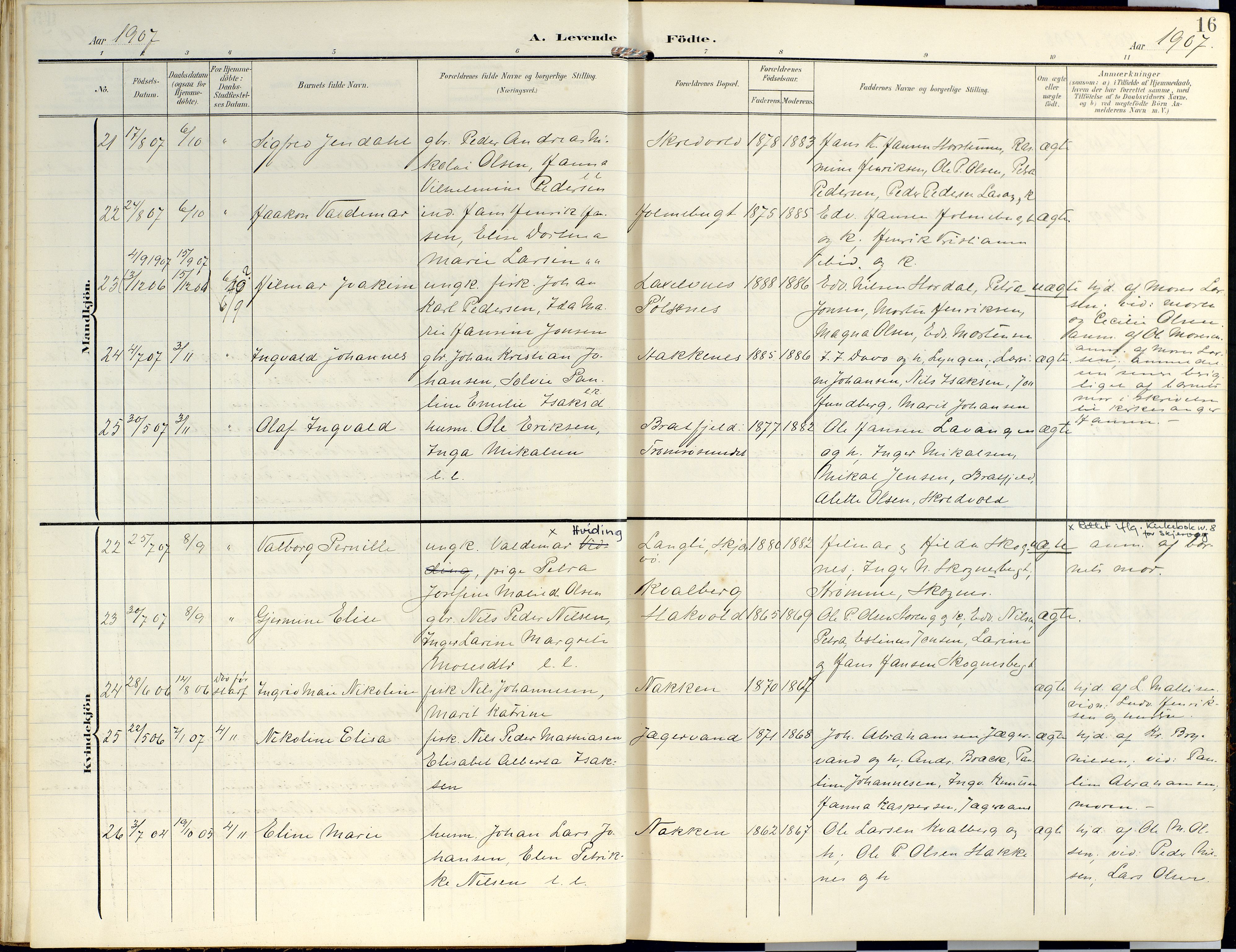 Lyngen sokneprestembete, AV/SATØ-S-1289/H/He/Hea/L0014kirke: Ministerialbok nr. 14, 1905-1920, s. 16