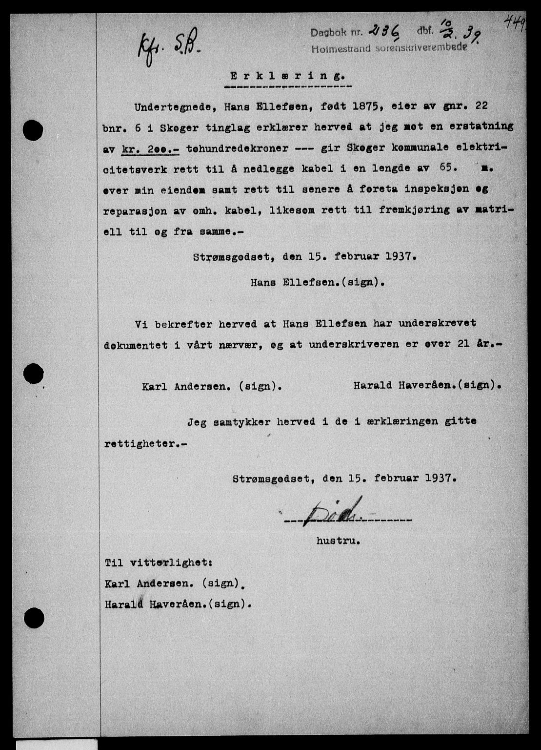 Holmestrand sorenskriveri, SAKO/A-67/G/Ga/Gaa/L0050: Pantebok nr. A-50, 1938-1939, Dagboknr: 236/1939
