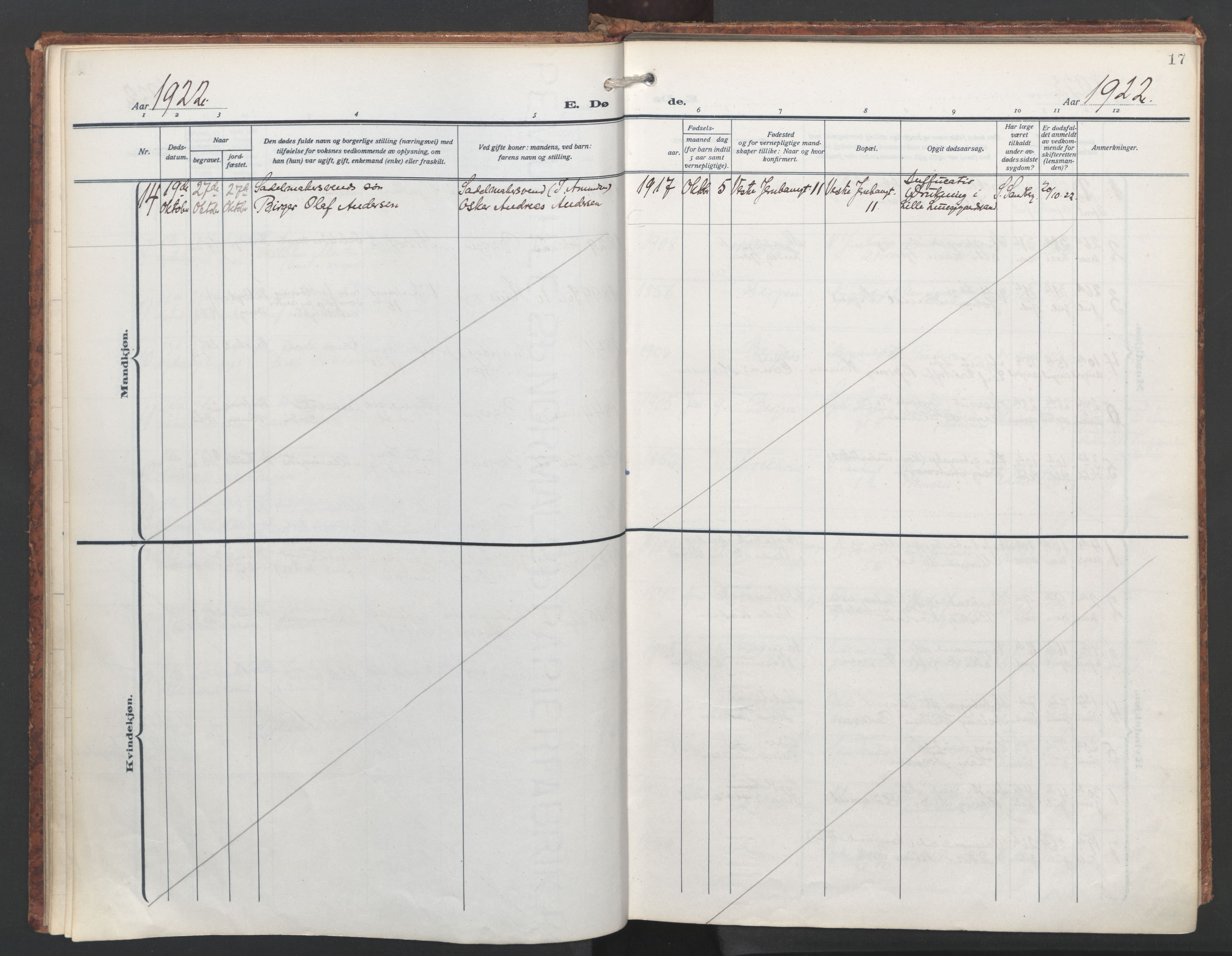 St. Jacob sokneprestembete, SAB/A-78001/H/Haa/L0009: Ministerialbok nr. D 1, 1917-1972, s. 17