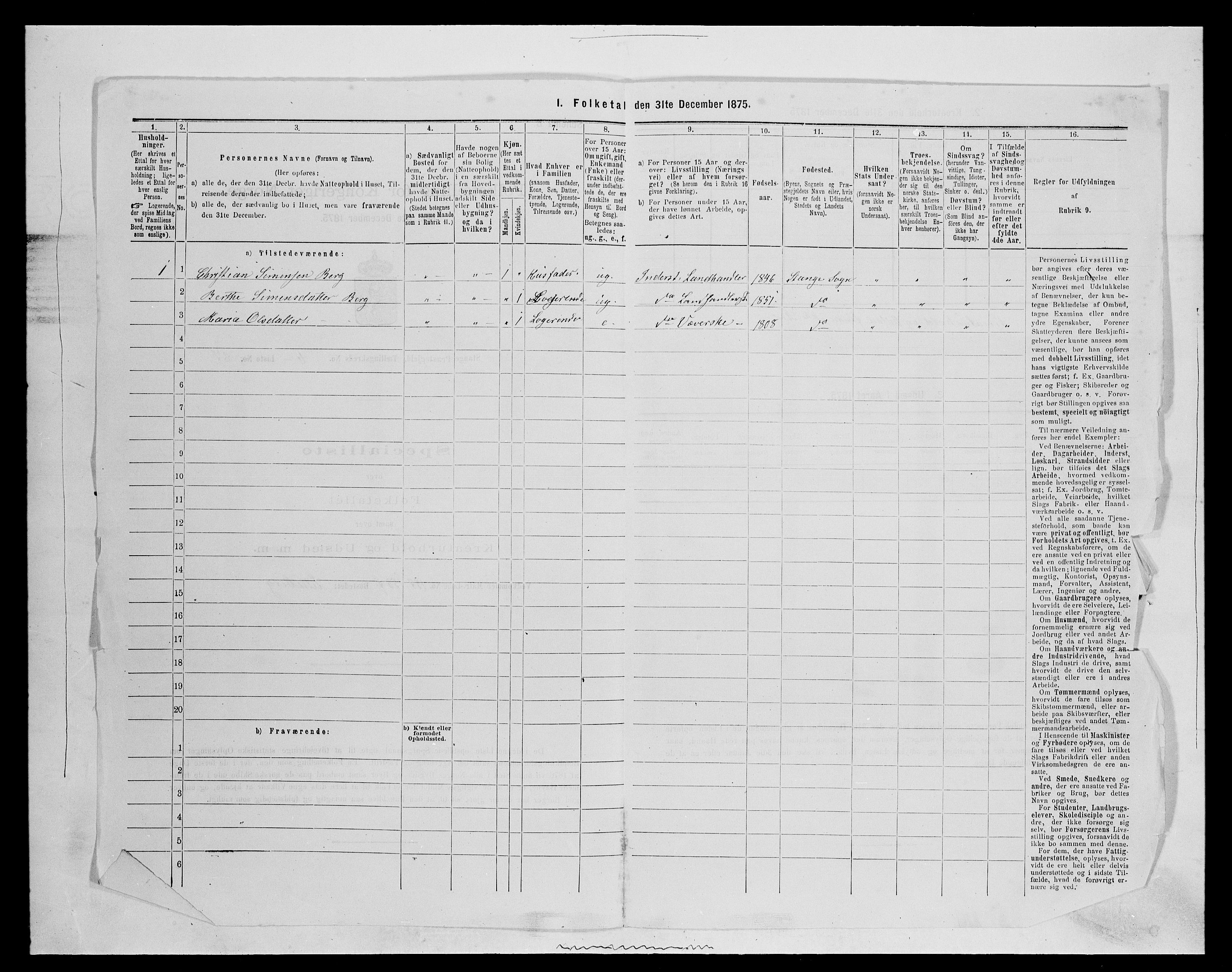 SAH, Folketelling 1875 for 0417P Stange prestegjeld, 1875, s. 1109