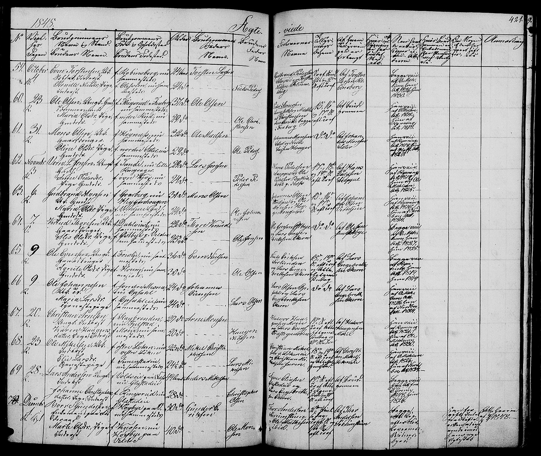 Ringsaker prestekontor, AV/SAH-PREST-014/L/La/L0005: Klokkerbok nr. 5, 1839-1850, s. 421