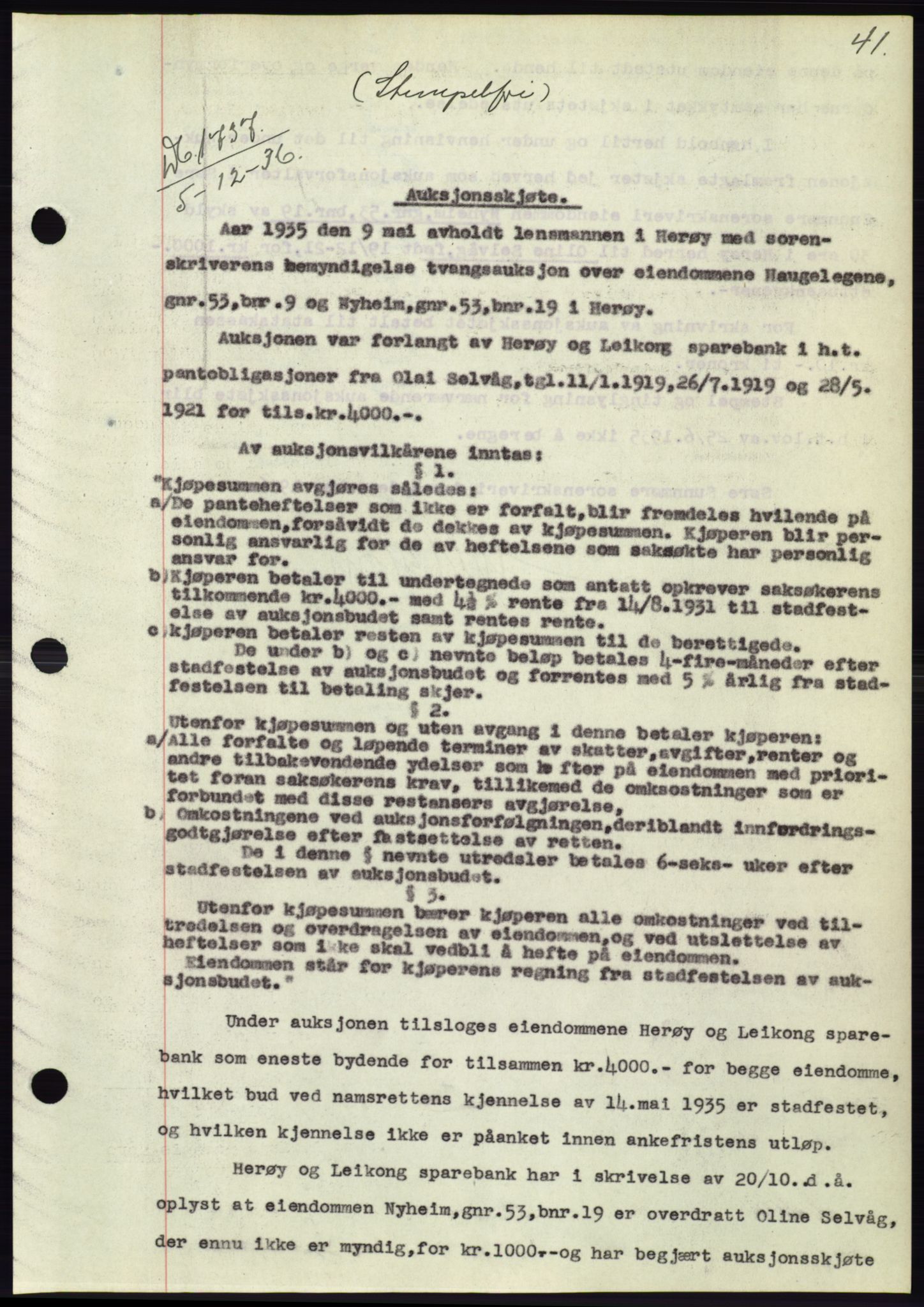 Søre Sunnmøre sorenskriveri, SAT/A-4122/1/2/2C/L0062: Pantebok nr. 56, 1936-1937, Dagboknr: 1737/1936