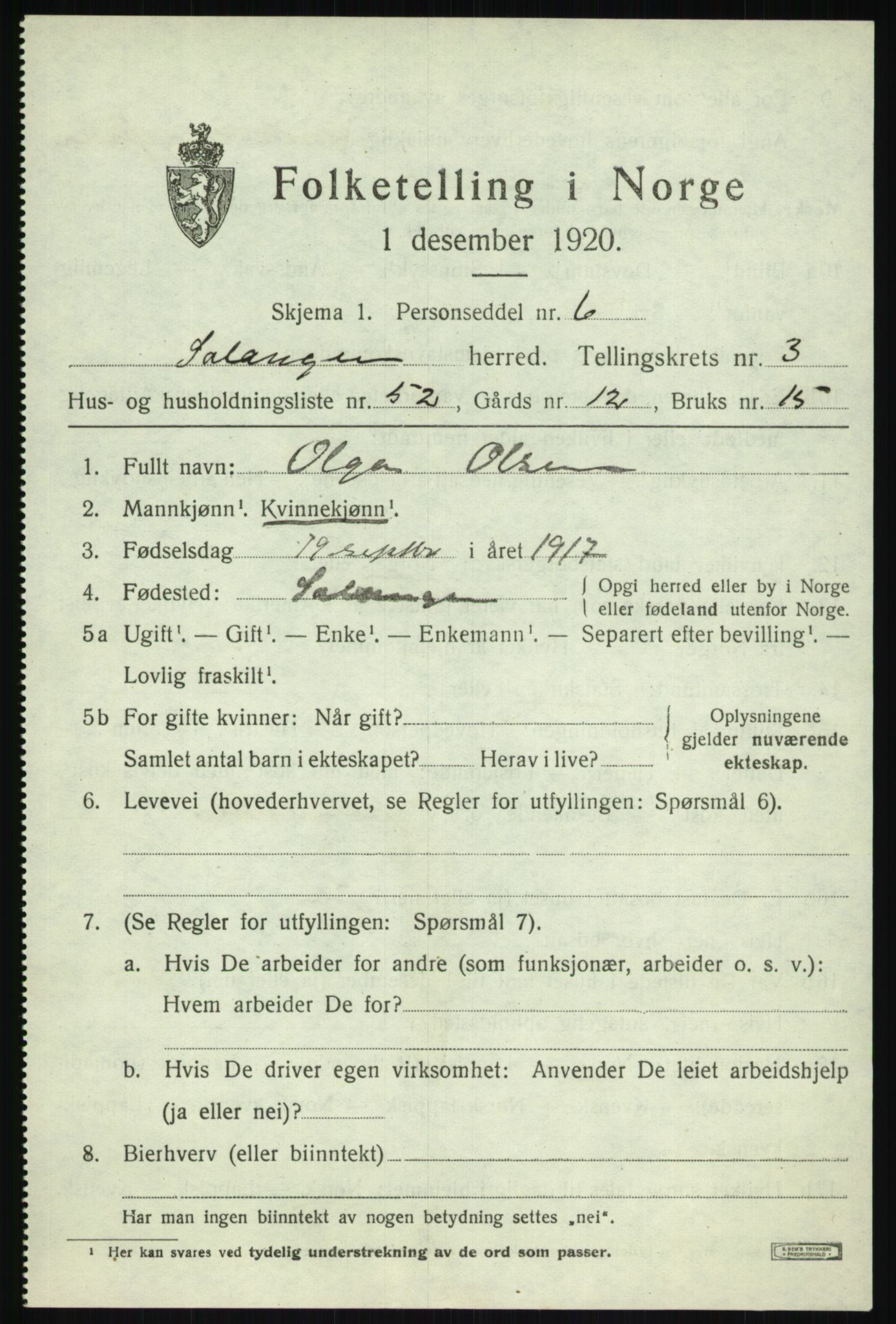 SATØ, Folketelling 1920 for 1921 Salangen herred, 1920, s. 2266