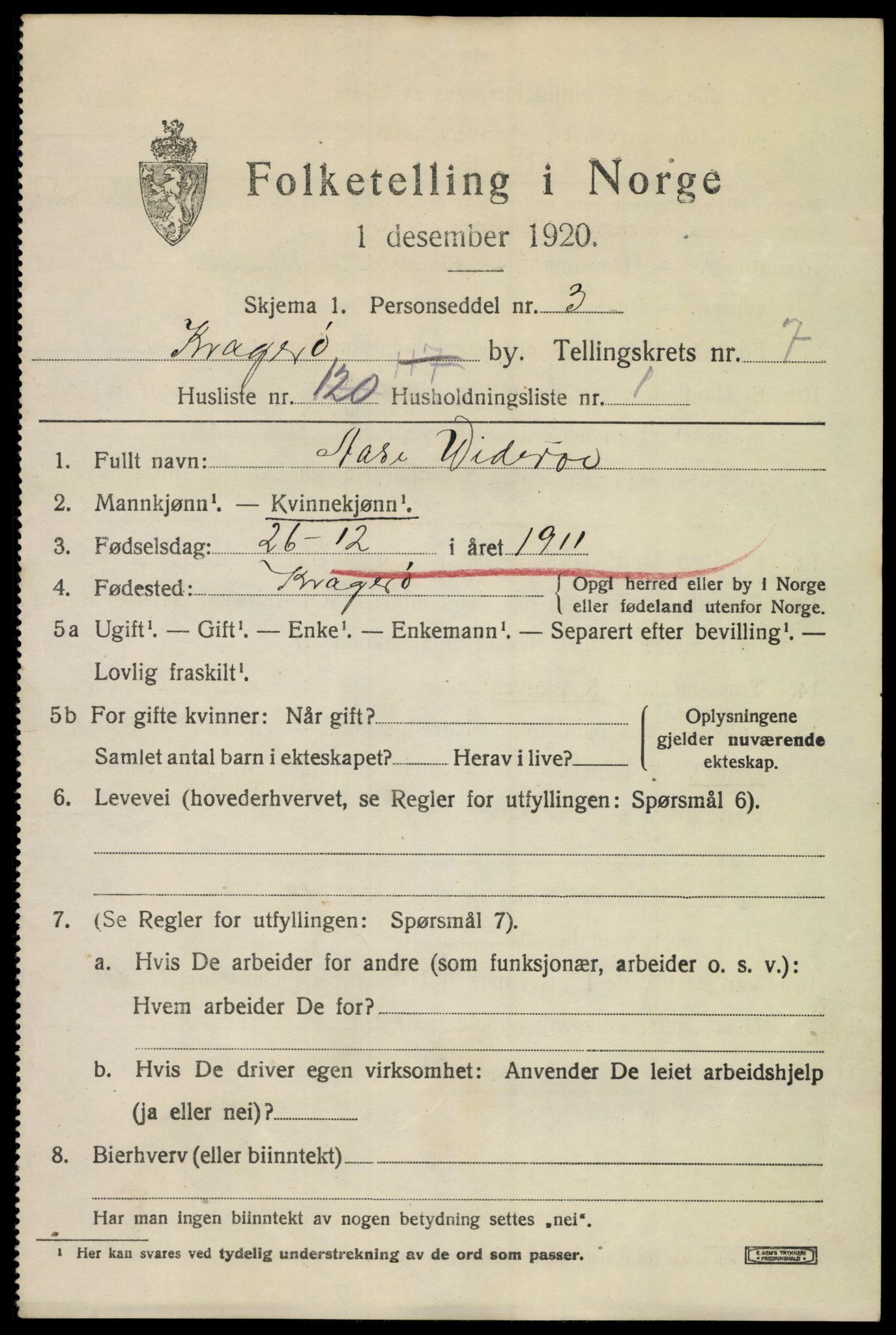 SAKO, Folketelling 1920 for 0801 Kragerø kjøpstad, 1920, s. 11077